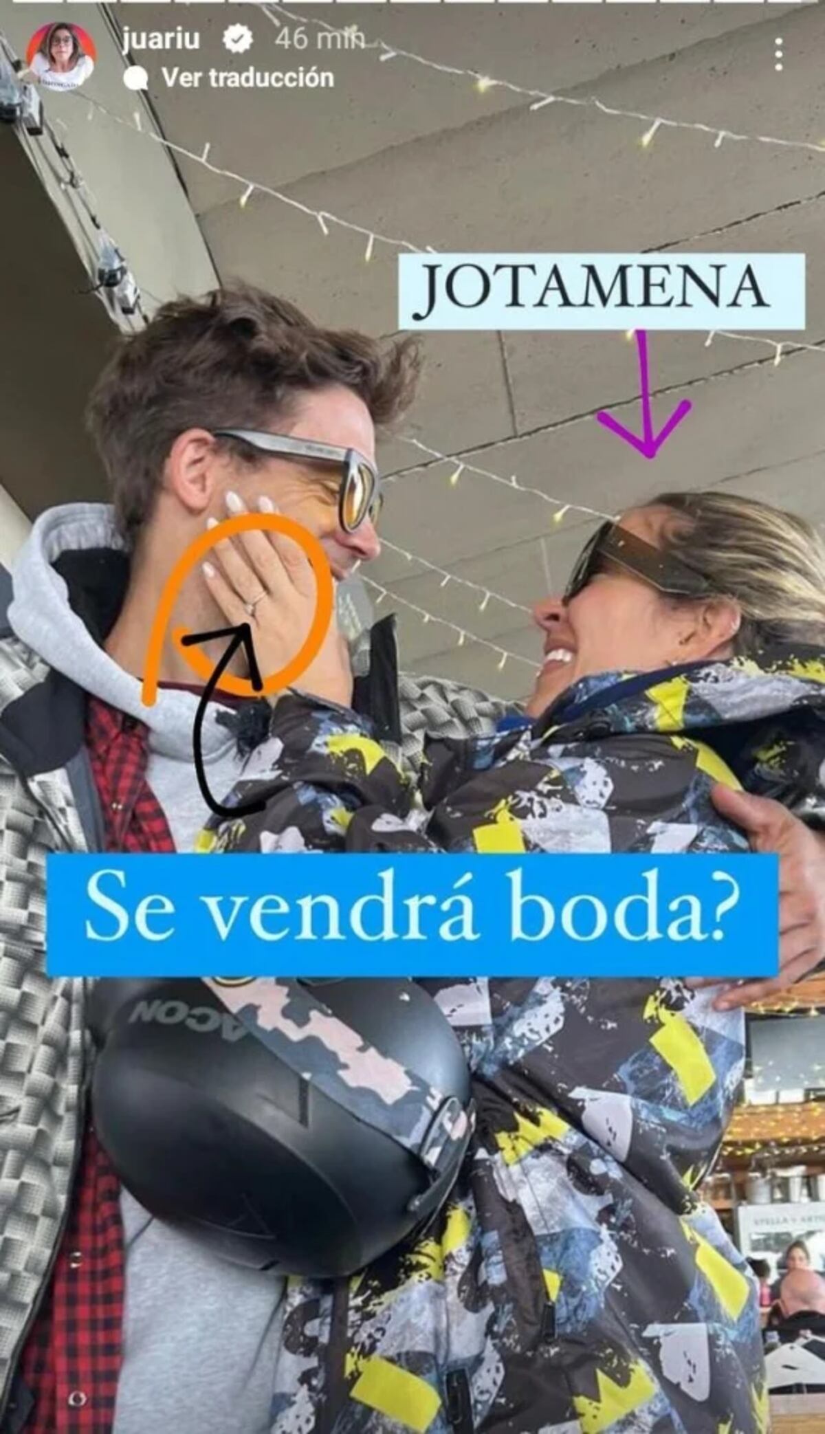La foto con la que Juariu vaticinó el casamiento de Jimena Barón con su novio, Matías.