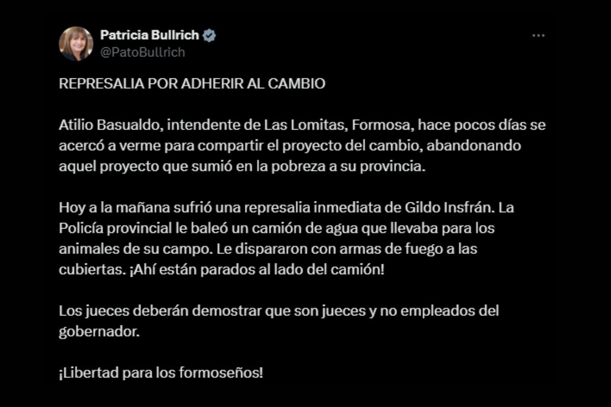 Denuncia de Basualdo: el mensaje de Patricia Bullrich el 28 de septiembre de 2024. (X / @PatoBullrich)