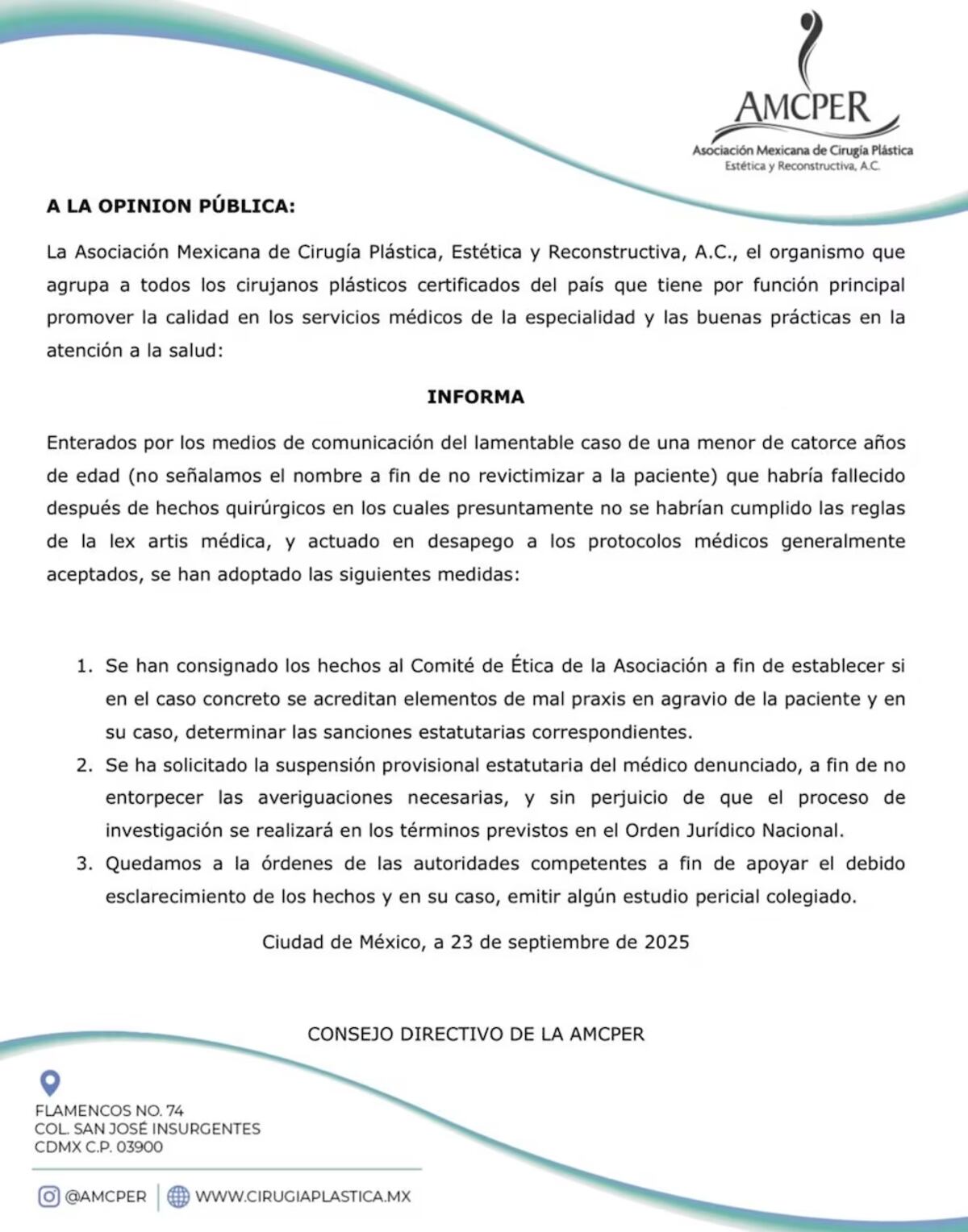Comunicado de AMCPER