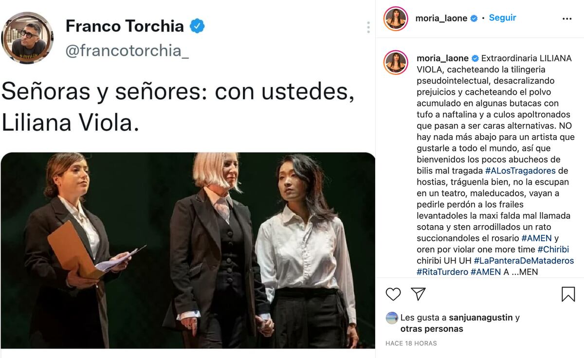Moria Casán defendió a Mercedes Morán de quienes la abuchearon por su papel en Theodora