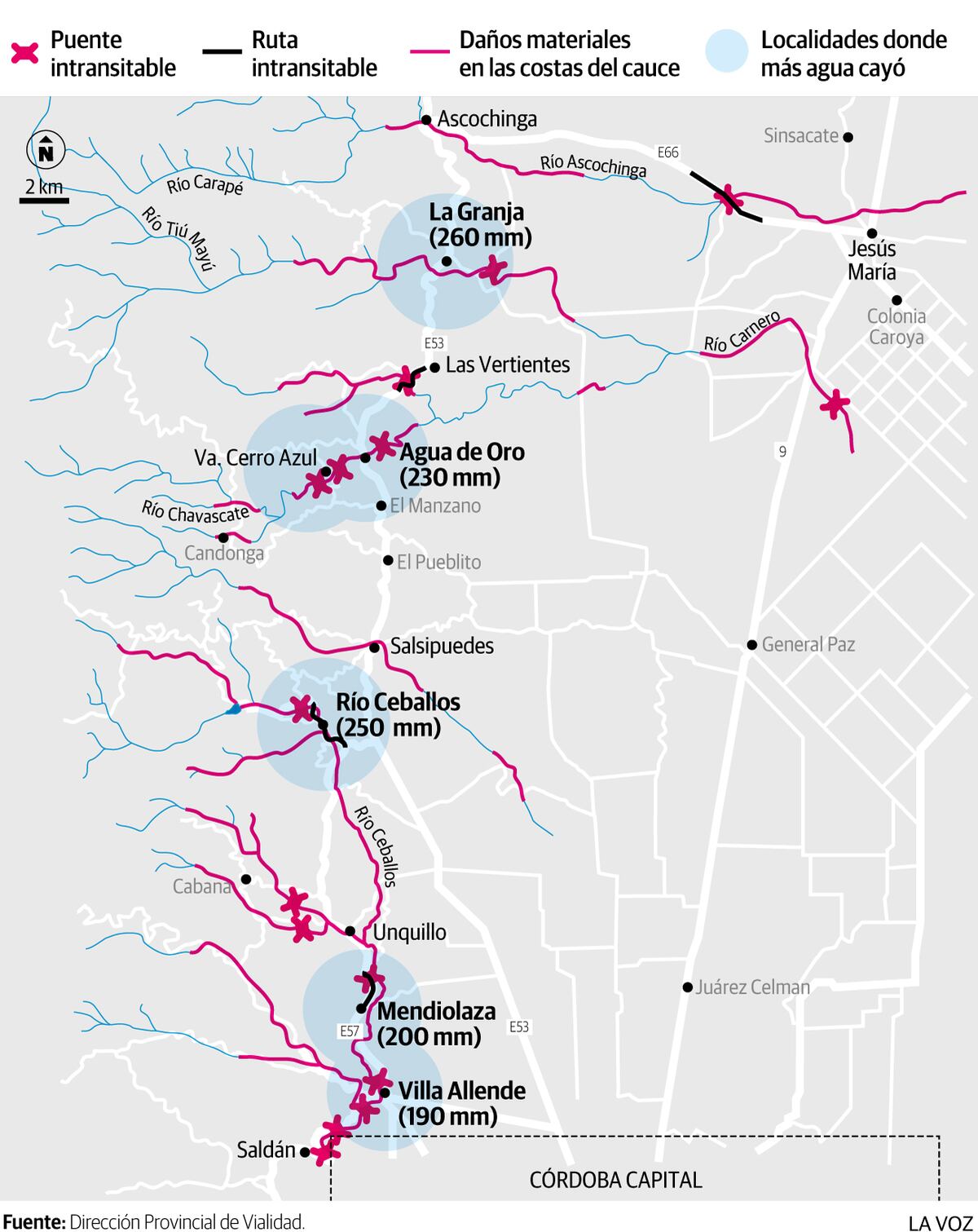 Mapa del desastre en Sierras Chicas