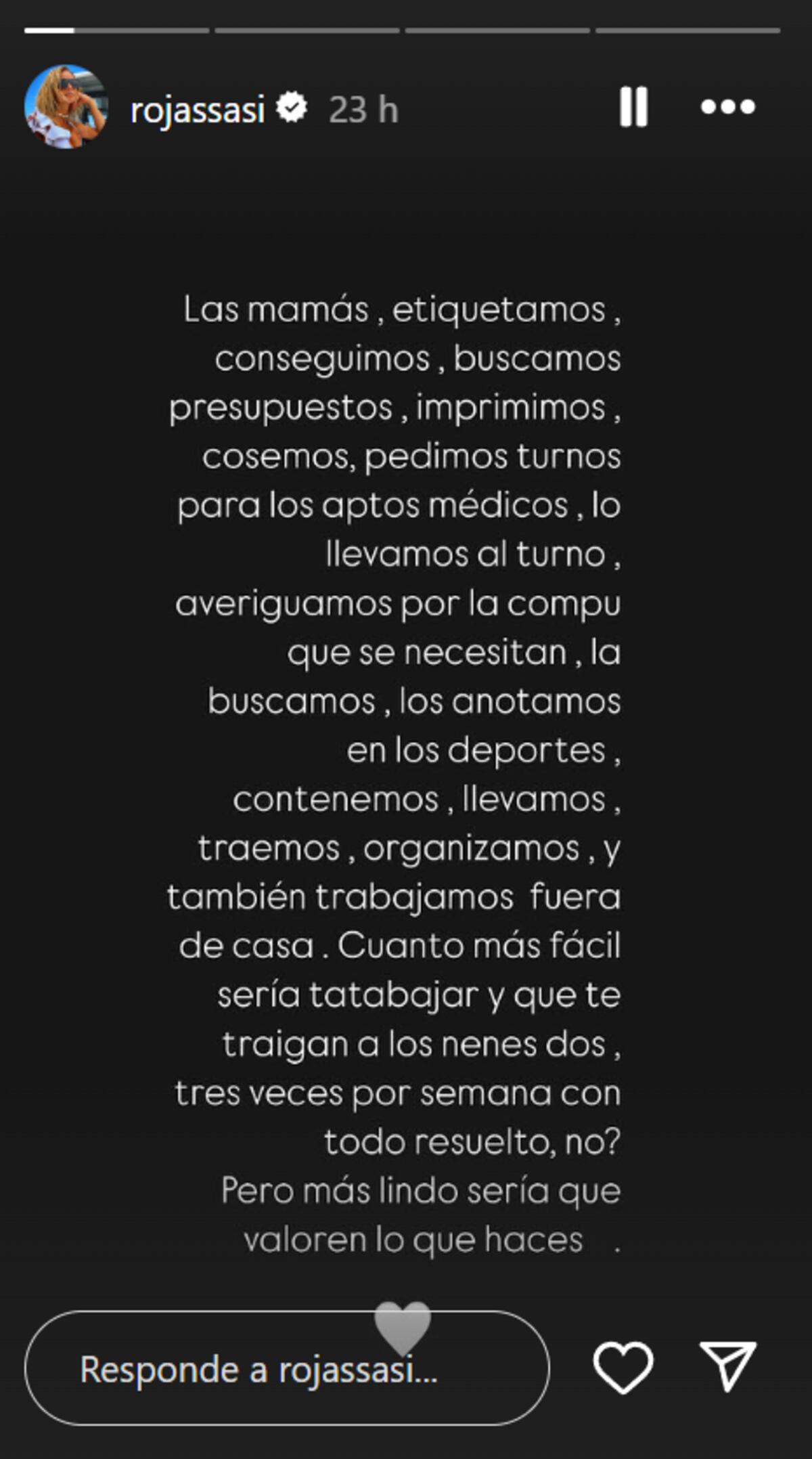 El descargo de Sabrina Rojas. (Instagram Sabrina Rojas)