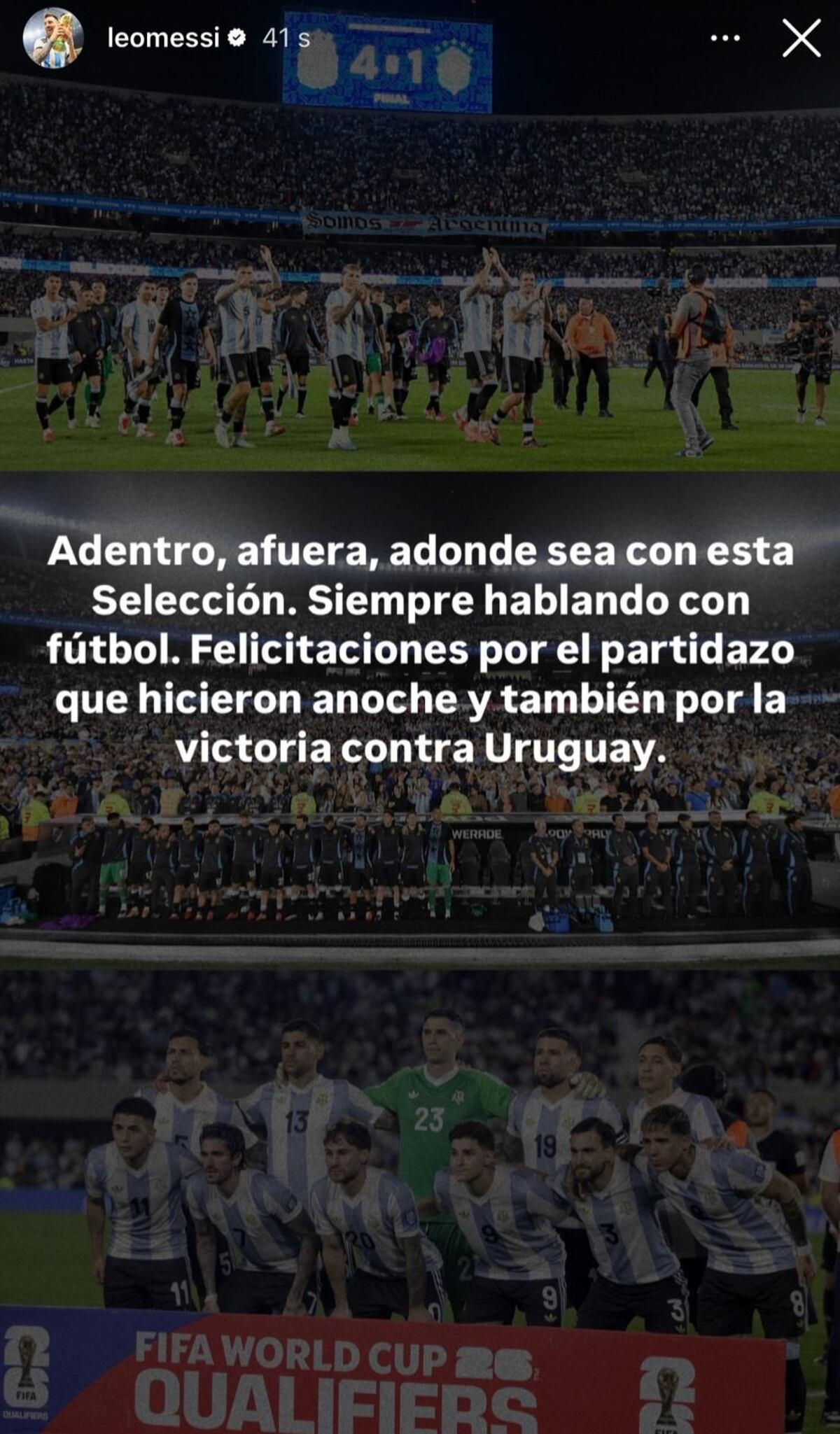 La publicación de Messi en redes (Instagram)