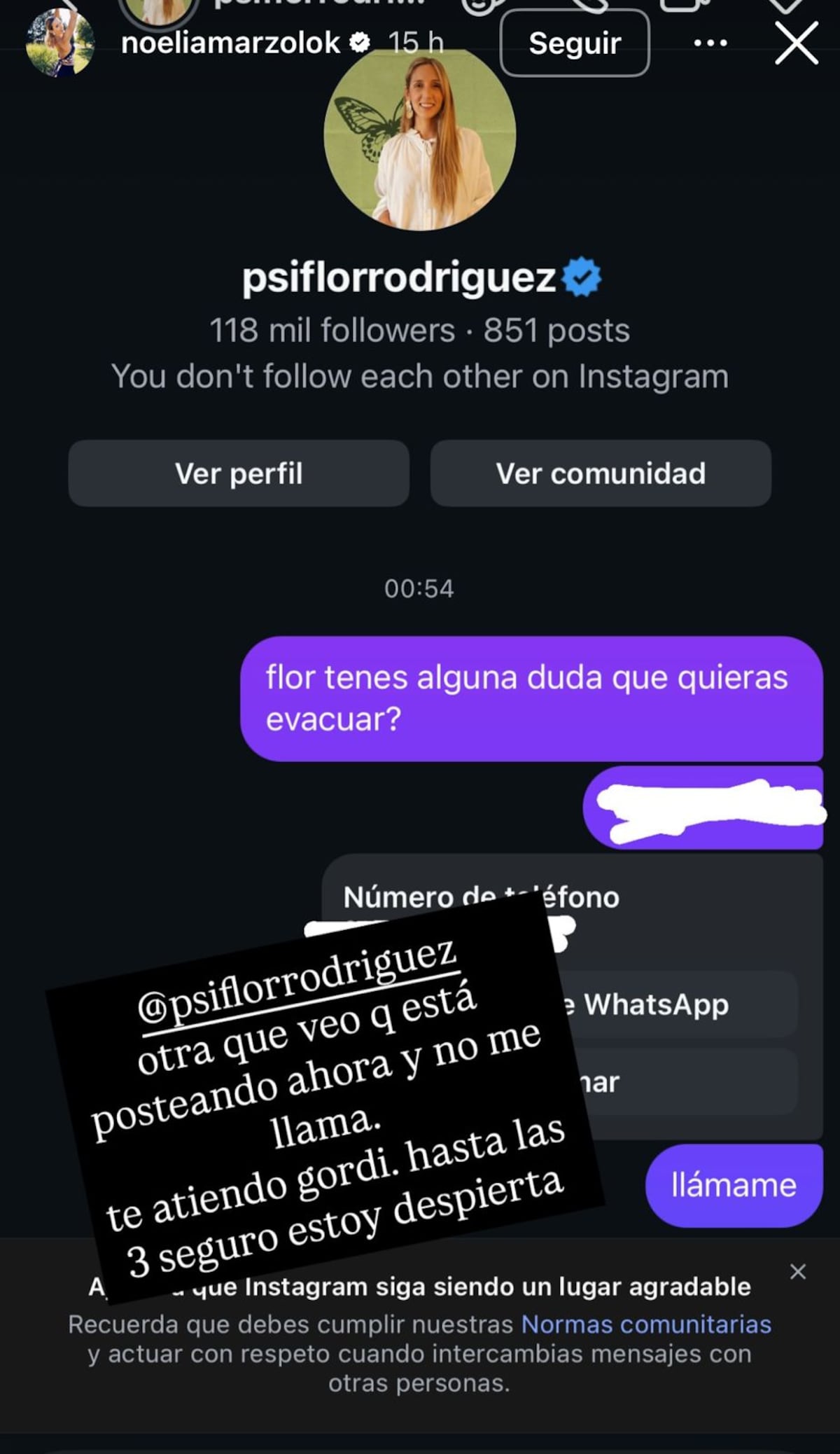 Noelia Marzol y su cruce con una psicóloga