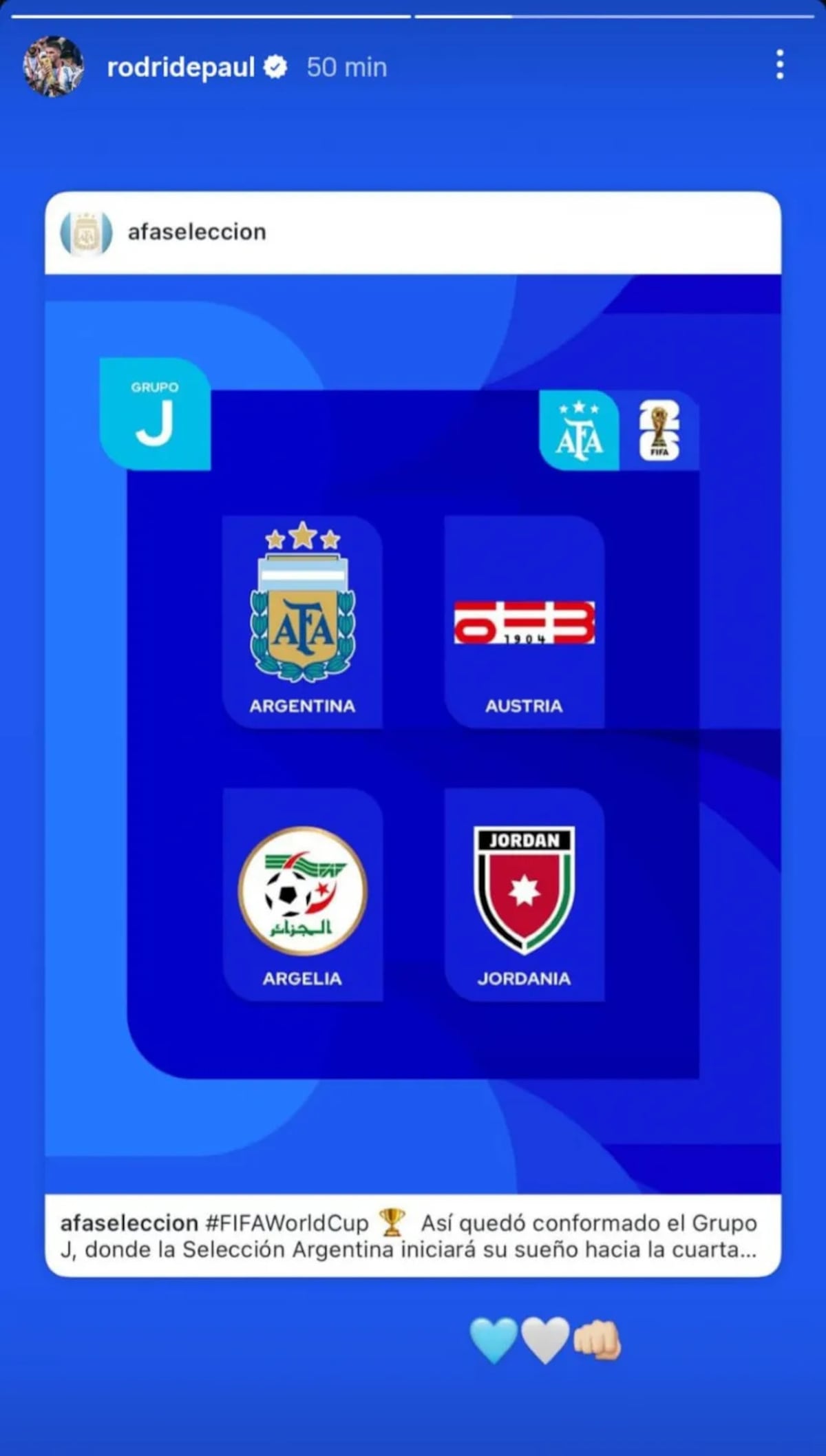 La reacción de los jugadores de la selección argentina tras el sorteo del Mundial. (Captura)