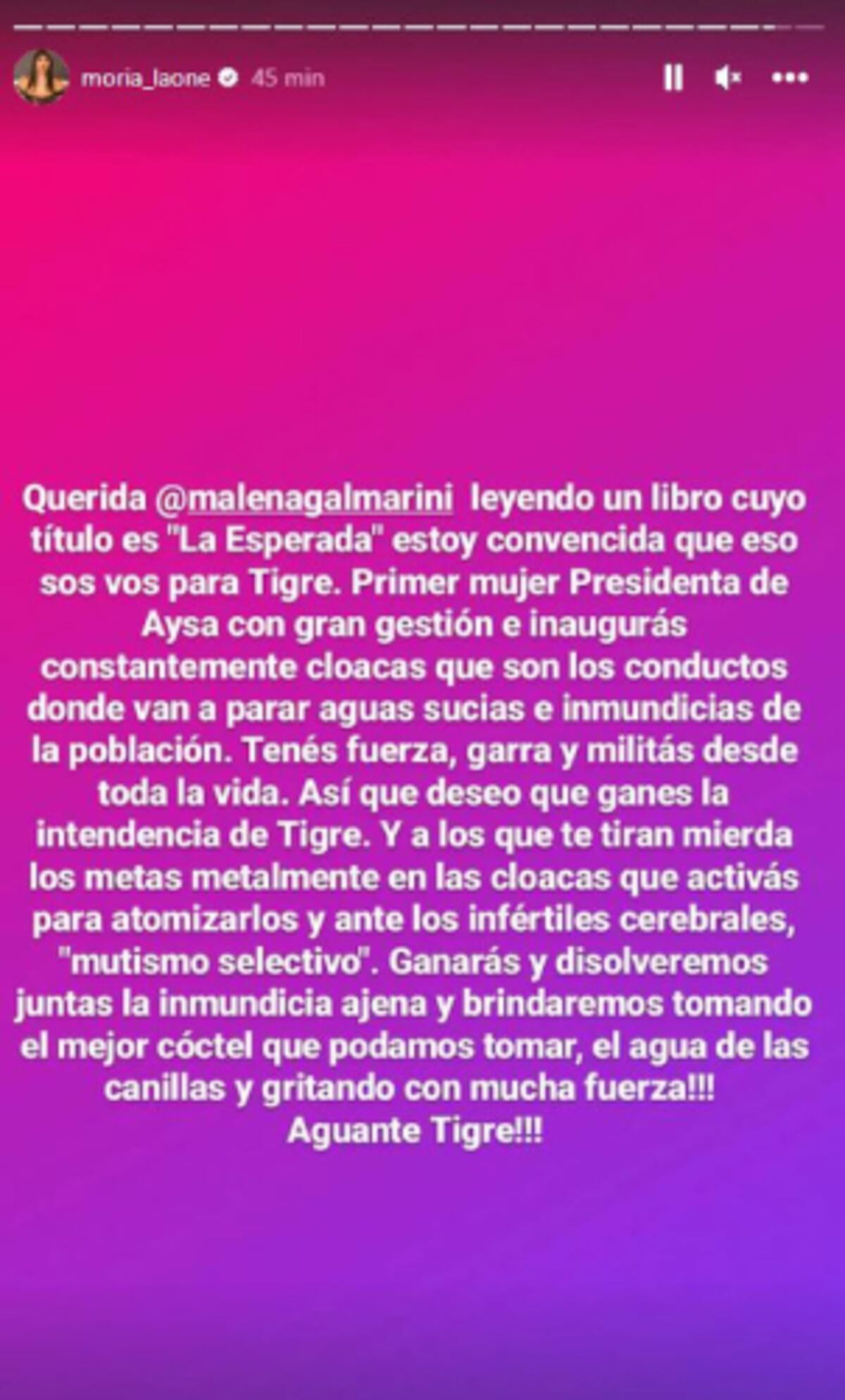 El mensaje de Moria Casán. (Captura)