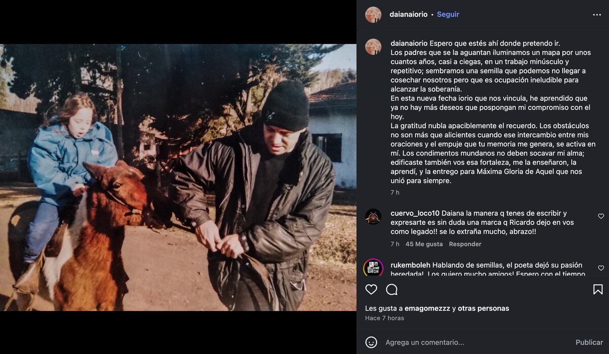 La publicación de Daiana Iorio para recordar a su padre en su segundo aniversario de muerte. (Foto: captura de pantalla)