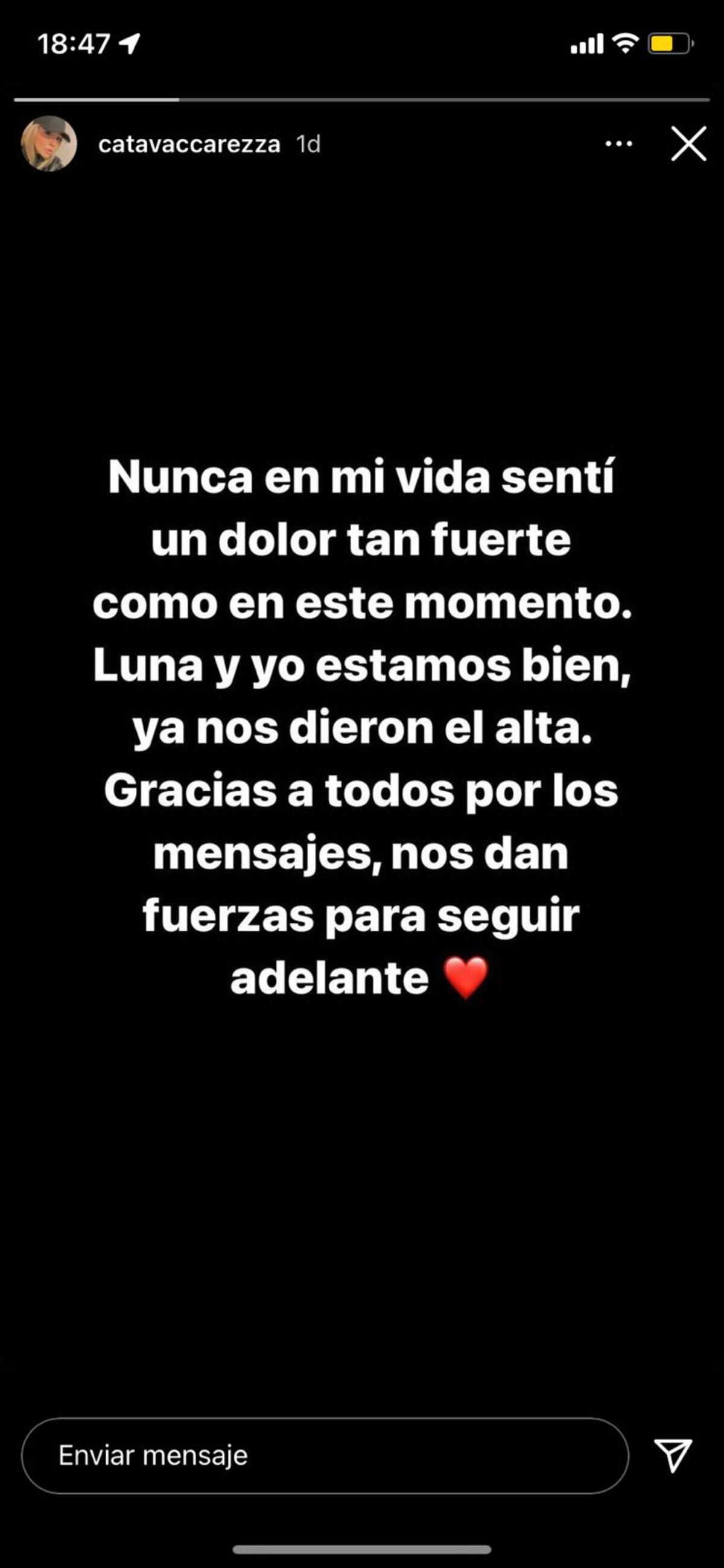 El mensaje de Catalina Vaccarezza en las redes. (Captura de pantalla)