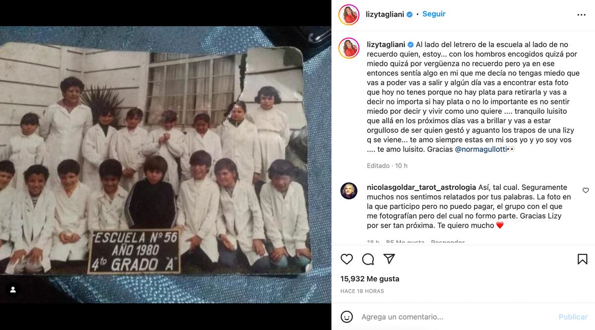 La publicación de Lizy Tagliani en Instagram que conmovió a sus seguidores.