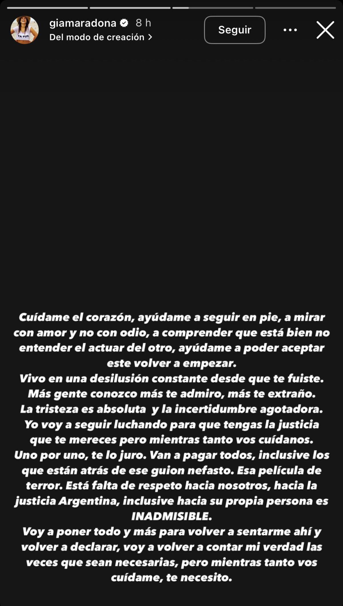 El descargo de Gianinna Maradona (Captura de pantalla)