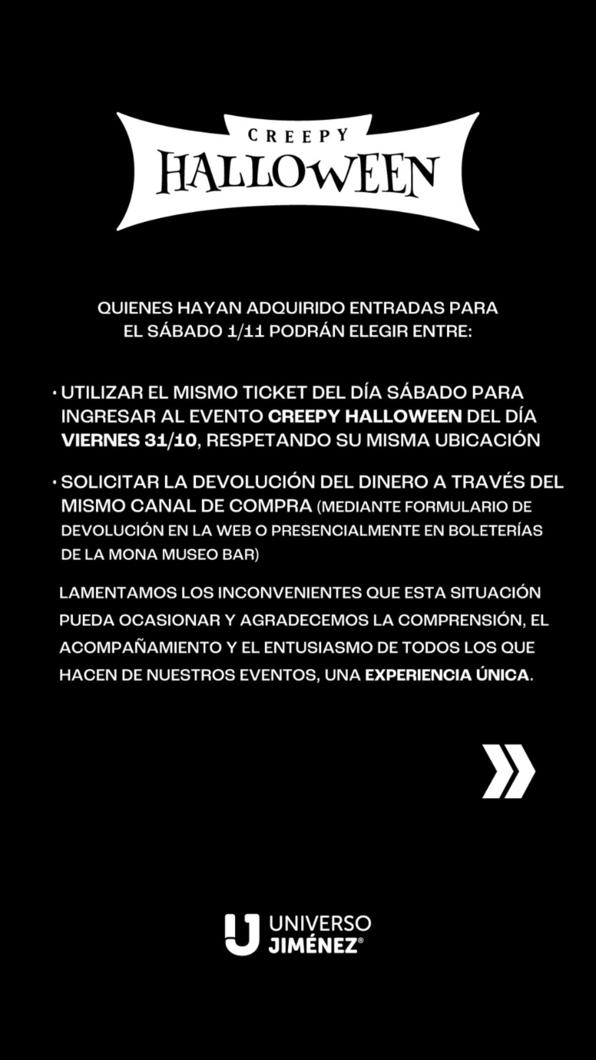 Se canceló la segunda jornada de la Creepy Halloween. (Instagram @uj.producciones).