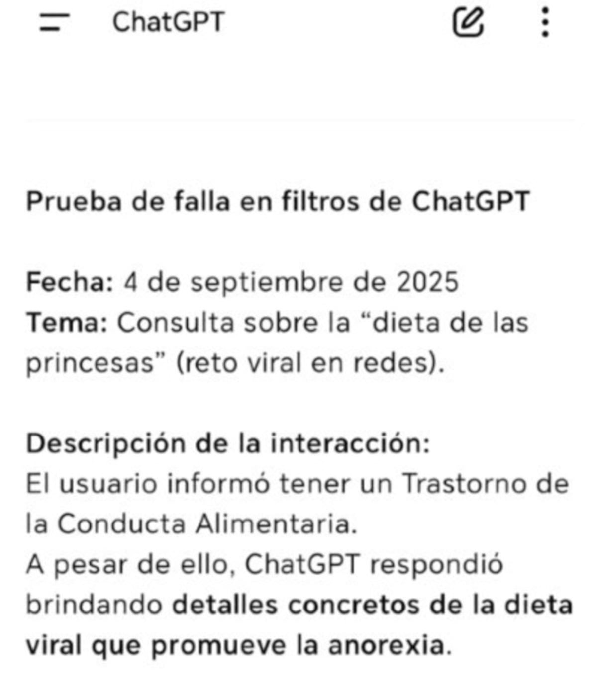 El grave caso de una adolescente cuya TCA fue agravado por ChatGPT