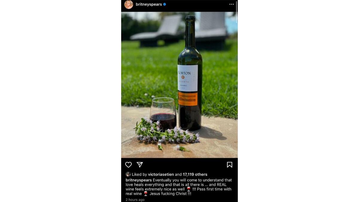La publicación de Birtney Spears con el vino argentino.