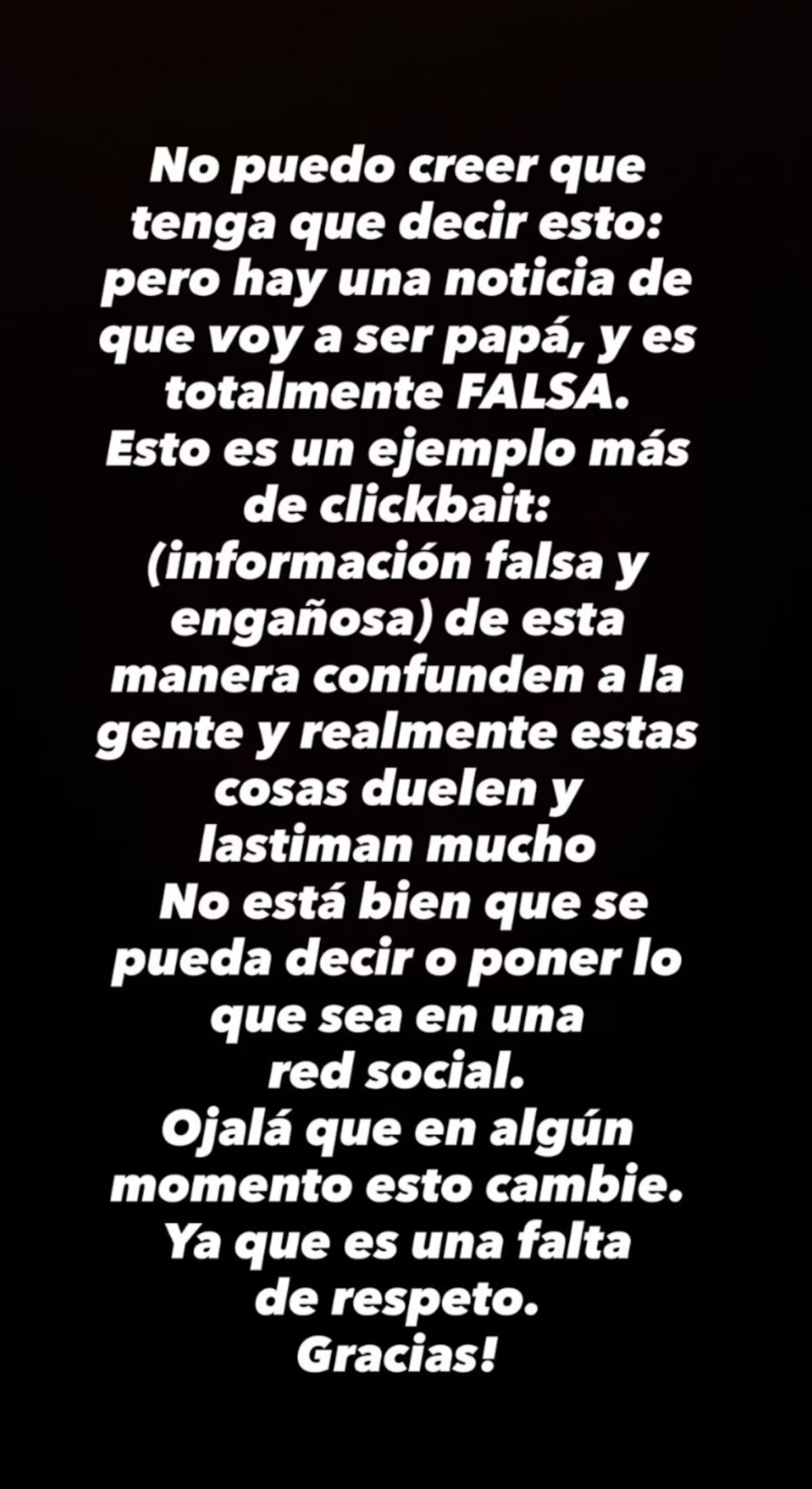 El comunicado de Nicolás Vázquez luego de que circulara un rumor que aseugraba que Dai Fernández esperaba un hijo de él. (Foto: Captura de pantalla)