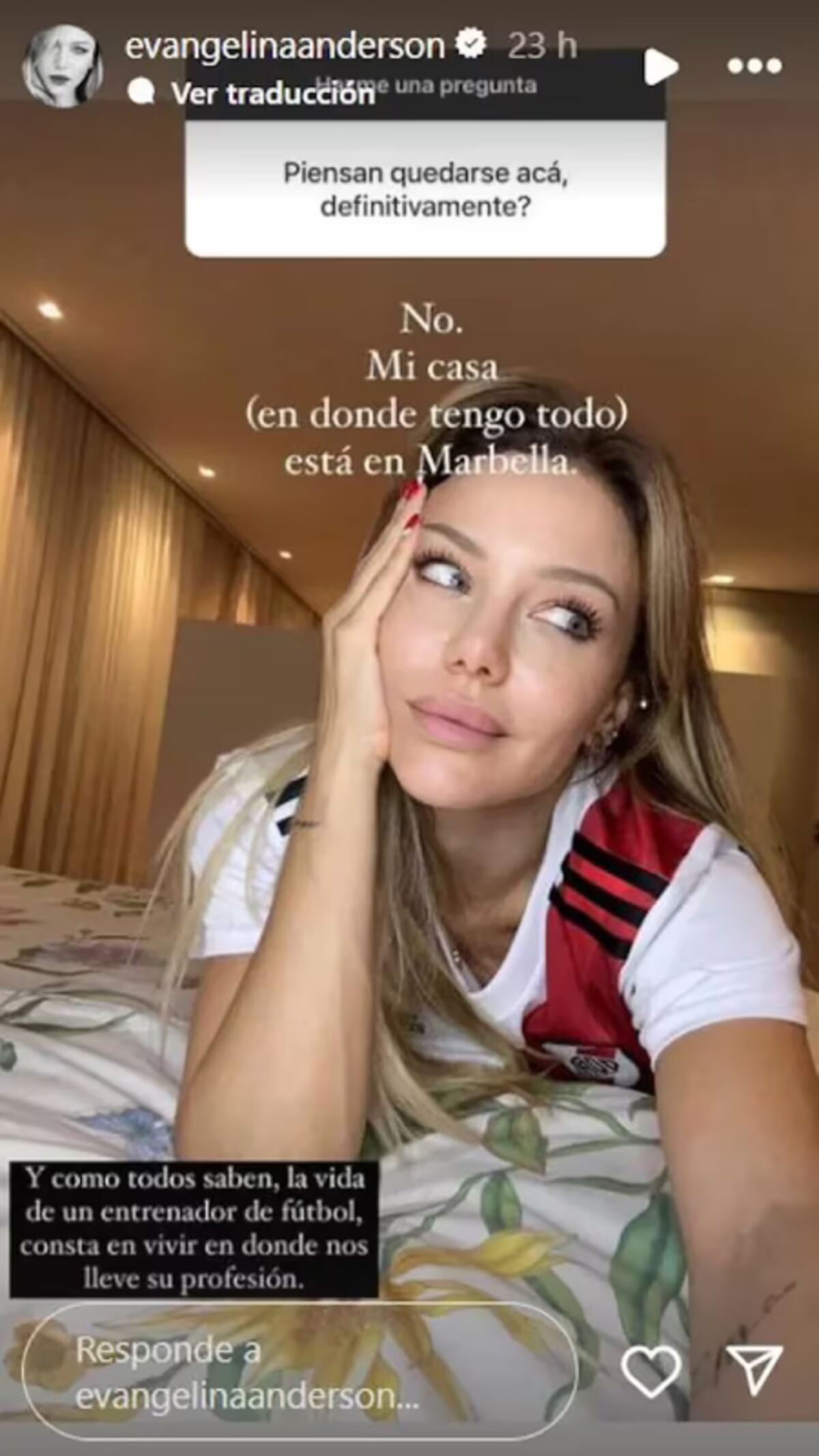 La respuesta de Evangelina Anderson. (Captura)
