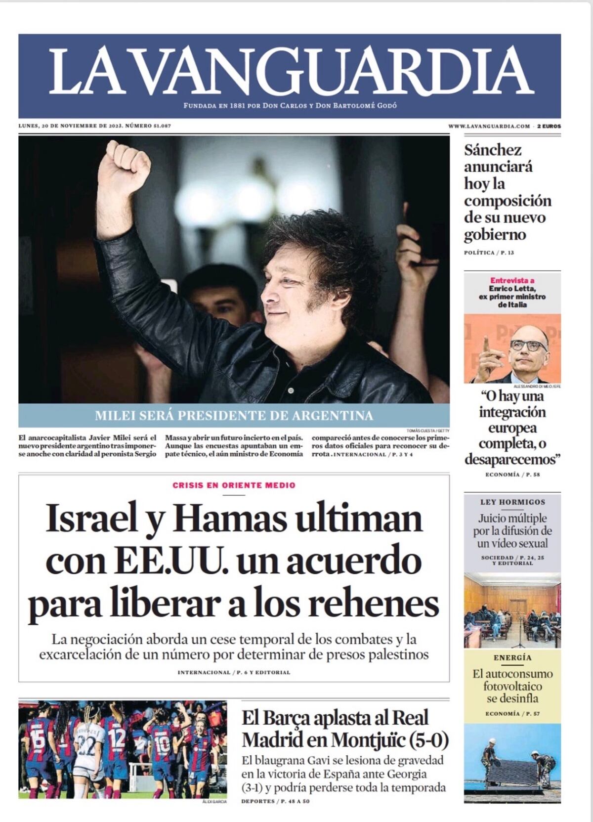 Las tapas de diarios con el triunfo de Milei.