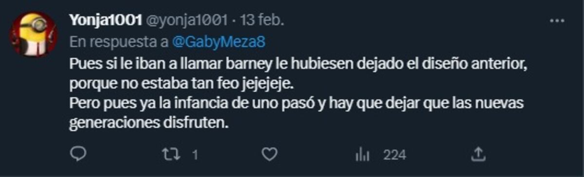 Barney cambió su imagen y despertó todo tipo de comentarios (Captura de pantalla)