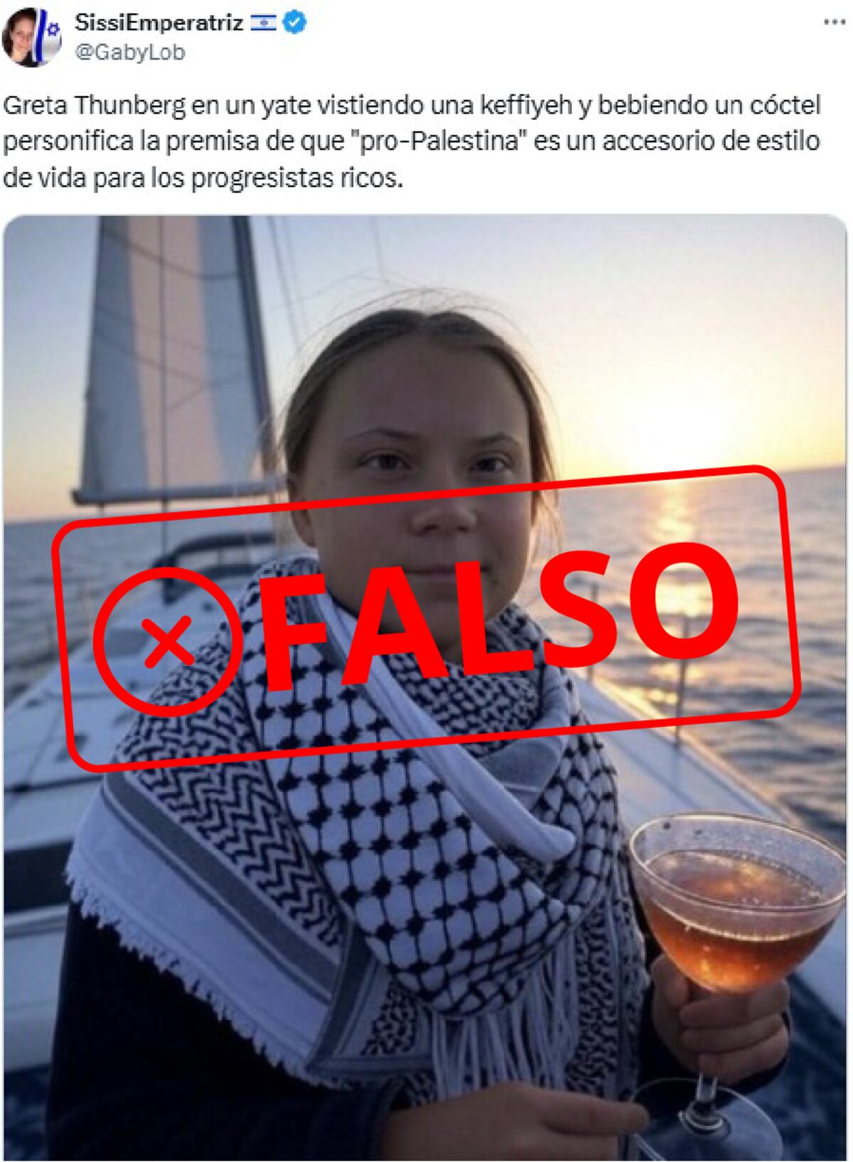 Es falsa la imagen de Greta Thunberg en un barco con un cóctel: fue creada con inteligencia artificial. (La Voz Chequea)