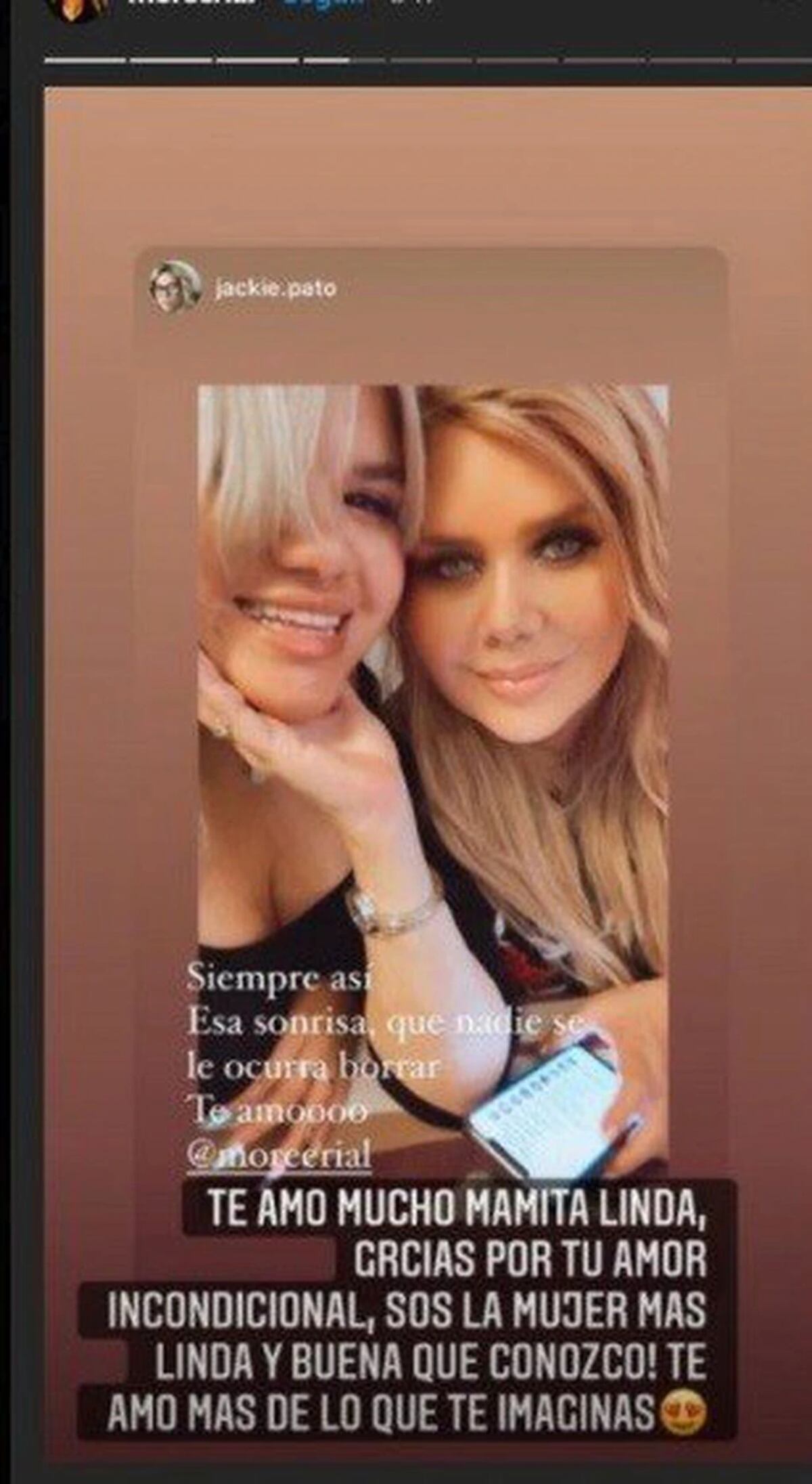 Uno de los tantos posteos tiernos que More Rial le dedicó a Jackie. (Captura)