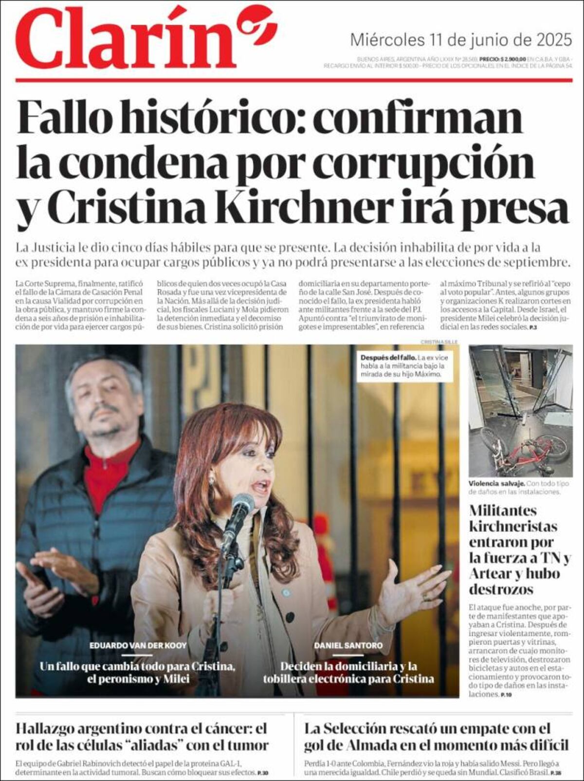 Las tapas de los diarios de Argentina sobre la condena a Cristina Kirchner.