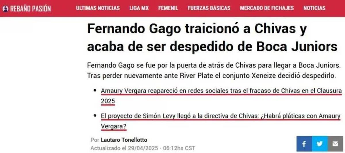 Algunos titulares de medios mejicanos para Gago (Captura)
