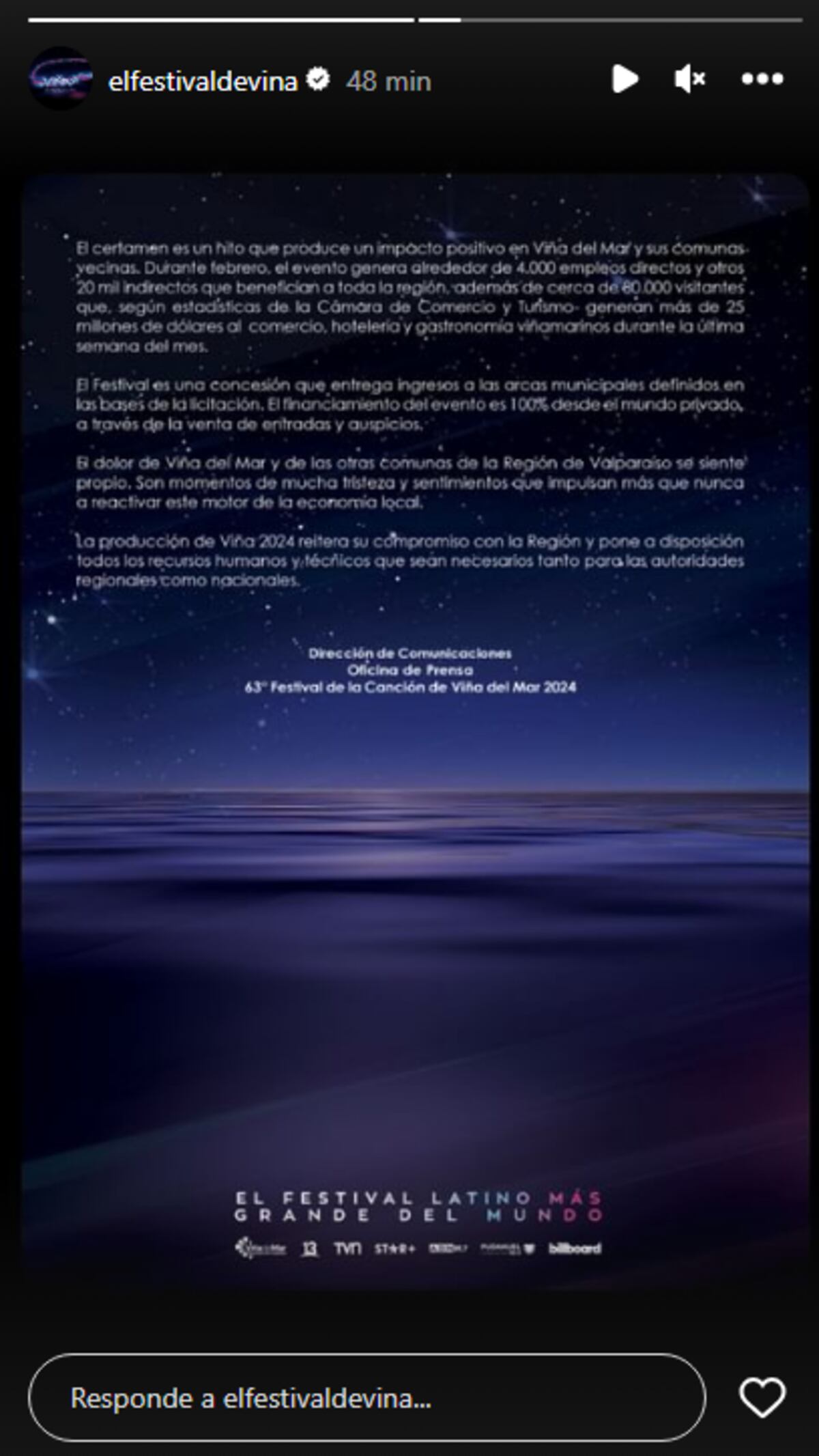 El Festival de Viña Del Mar cancela su primera jornada. (Instagram @elfestivaldevina)
