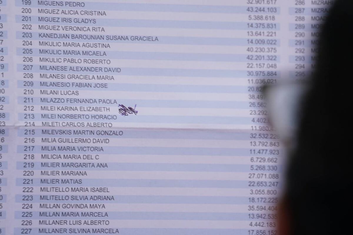 Tacharon el “3%” que habían escrito en el padrón donde figura Karina Milei. (Gentileza Clarín)