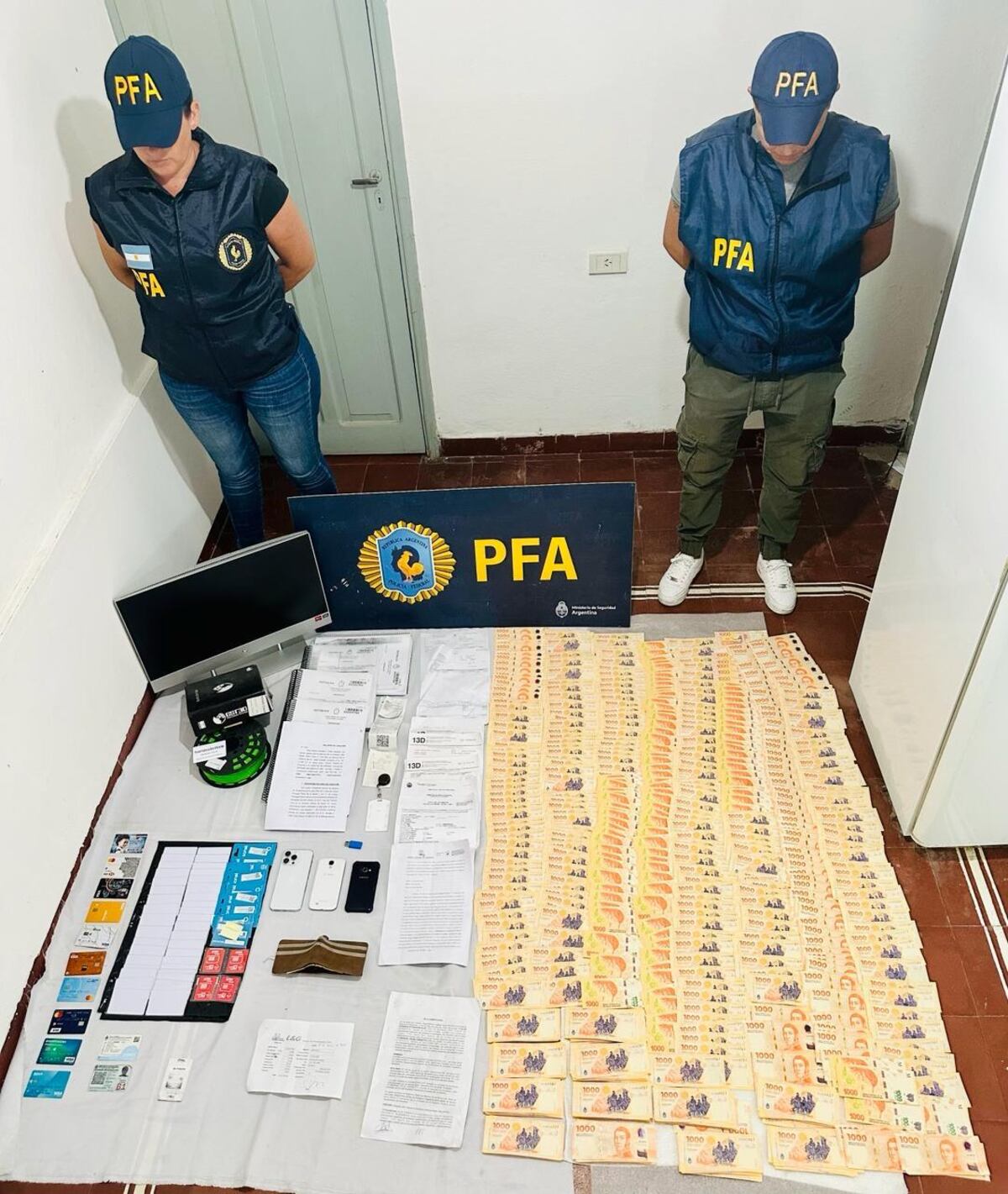 El hacker fue detenido y le secuestraron sumas millonarias. (Ministerio de Seguridad)