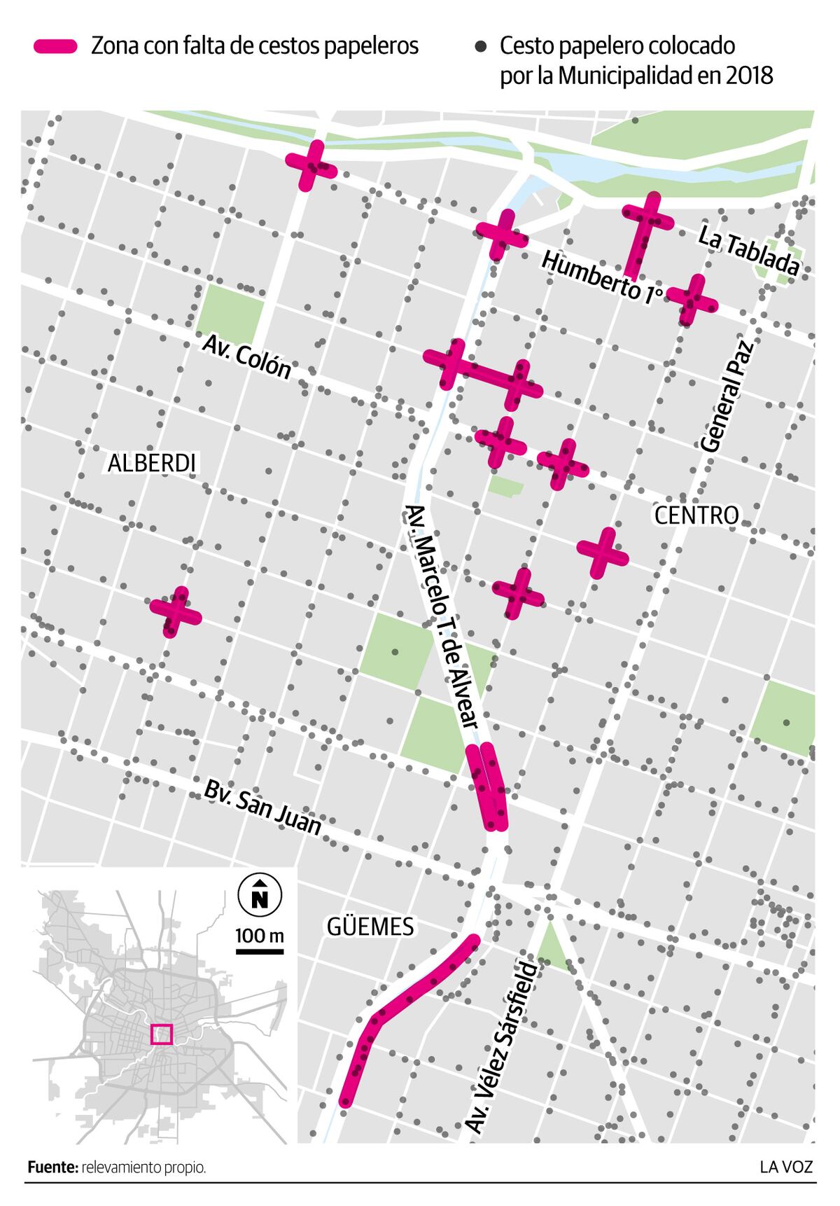 Infografia: Faltan cestos papeleros en zonas críticas del Centro y de Güemes