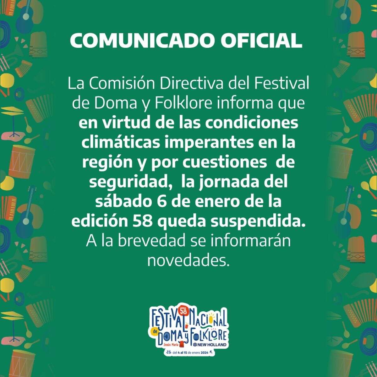 El comunicado de la organización del festival.