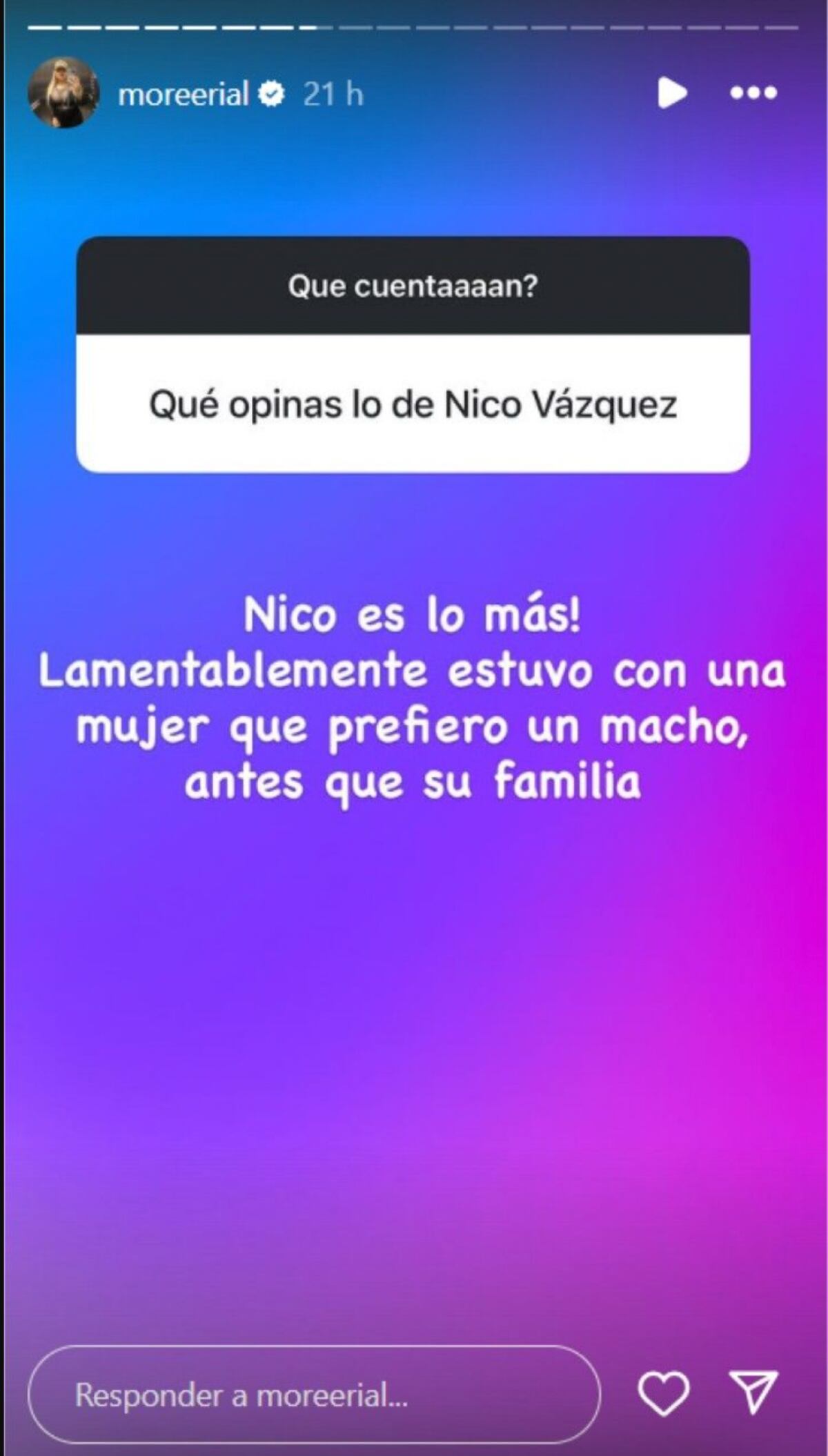 Las historias de More Rial sobre Gime Accardi y Nico Veazquez. (Foto: captura de pantalla)