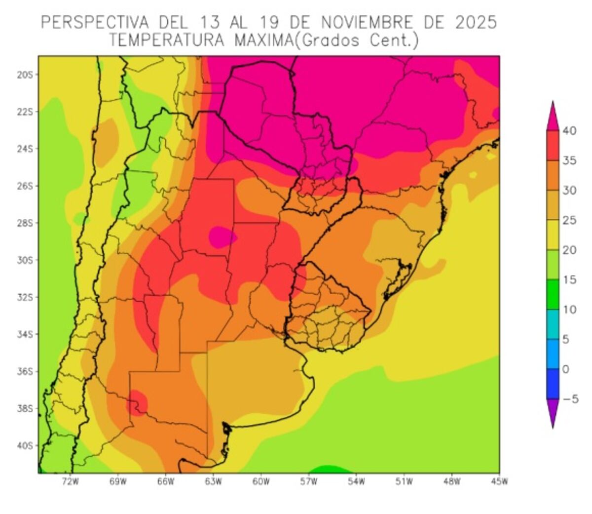 CLIMA. Temperaturas máximas en el país. (Gentileza Bolsa de Cereales)