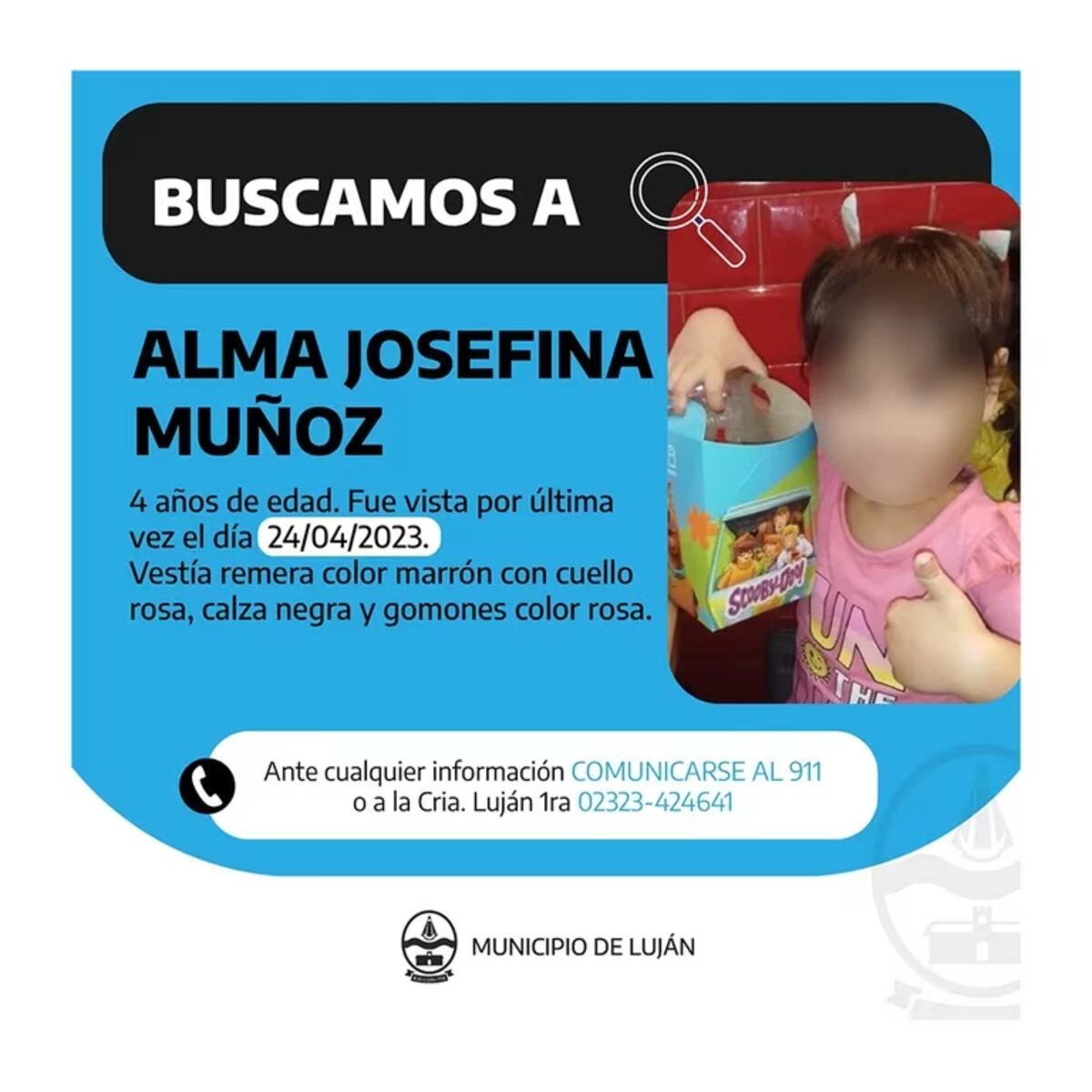 La alerta por la desaparición de Alma Josefina Muñoz.