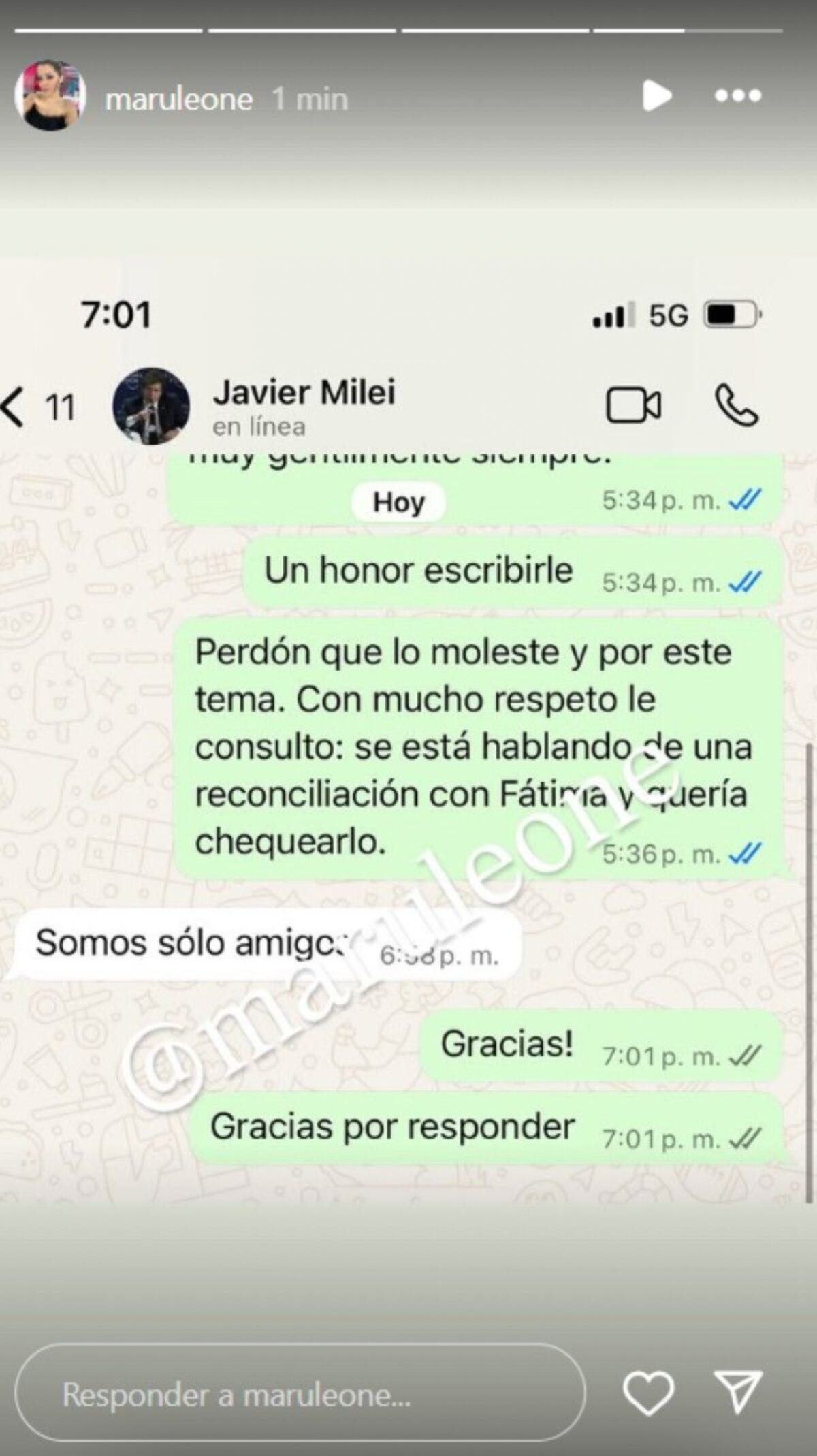 La respuesta de Javier Milei al rumor de reconciliación con Fátima Florez. (Foto: captura de pantalla)
