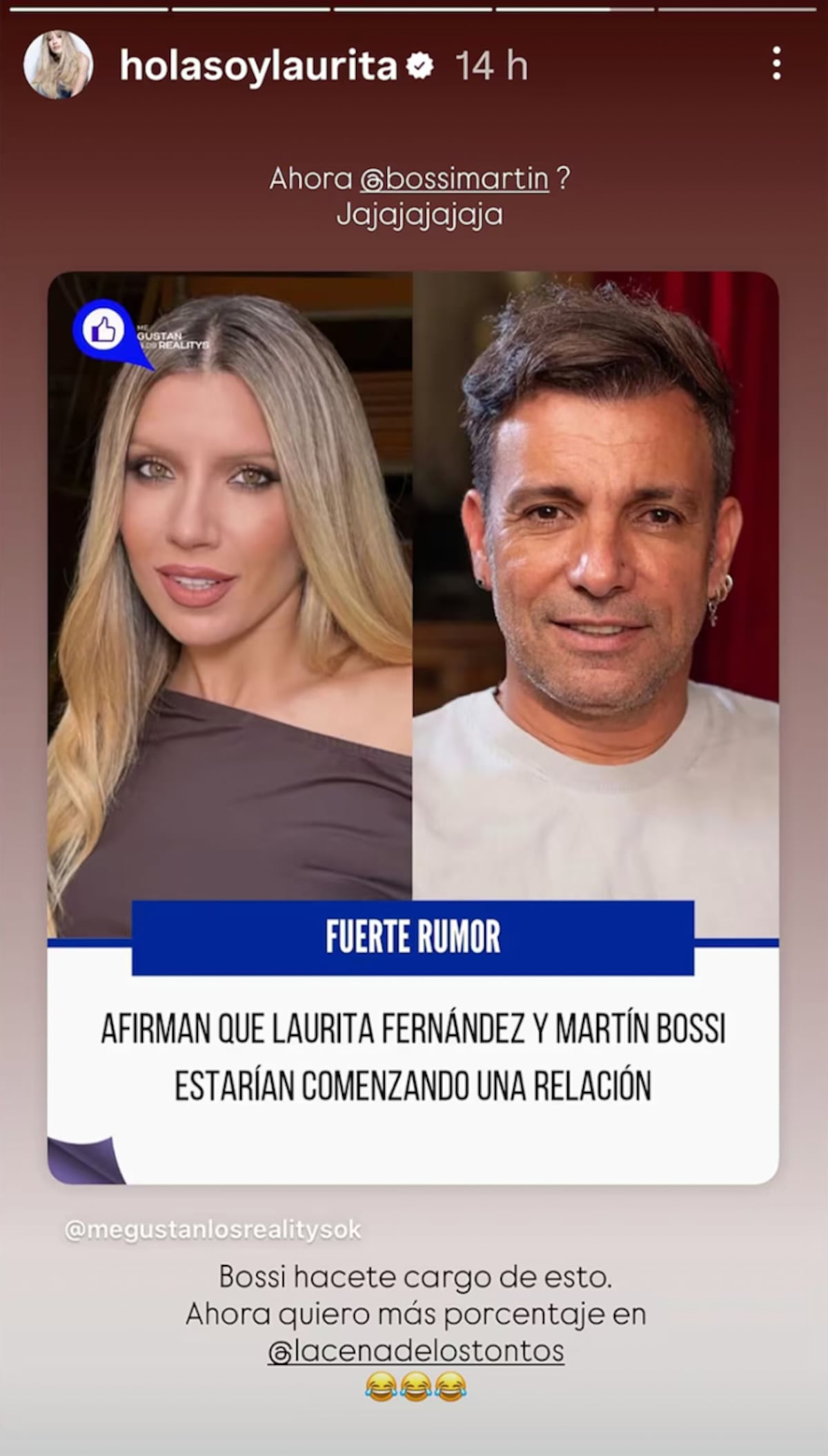 Así fue como Laurita Fernández desactivó los rumores de romance con su compañero de elenco, Martín Bossi. (Foto: Captura de pantalla)