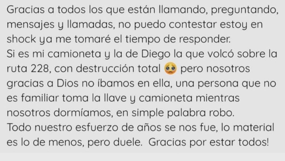 El mensaje que publicó la dueña del vehículo (Instagram).