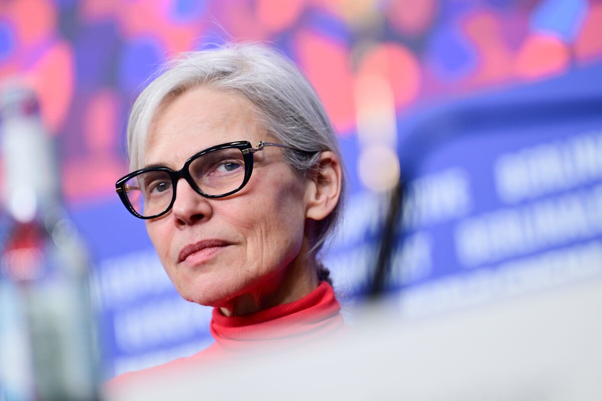 Angela Schanelec en la conferencia de prensa de su filme "Meine Frau Weint" (AP).