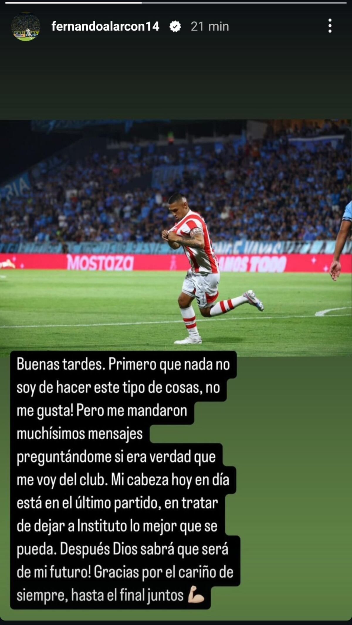 Aclaración de Fernando Alarcón en sus redes. (Captura).