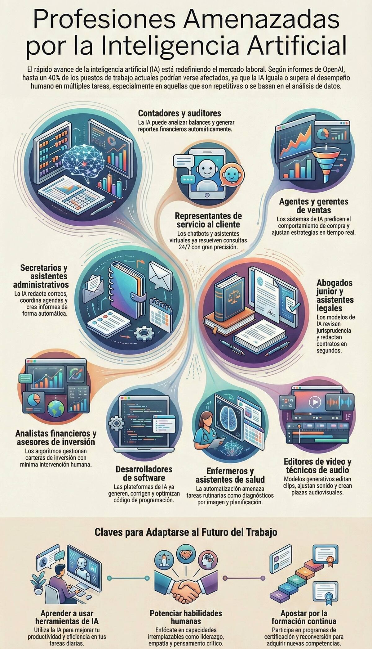 Profesiones amenazadas por la IA. (NotebookLM / La Voz)