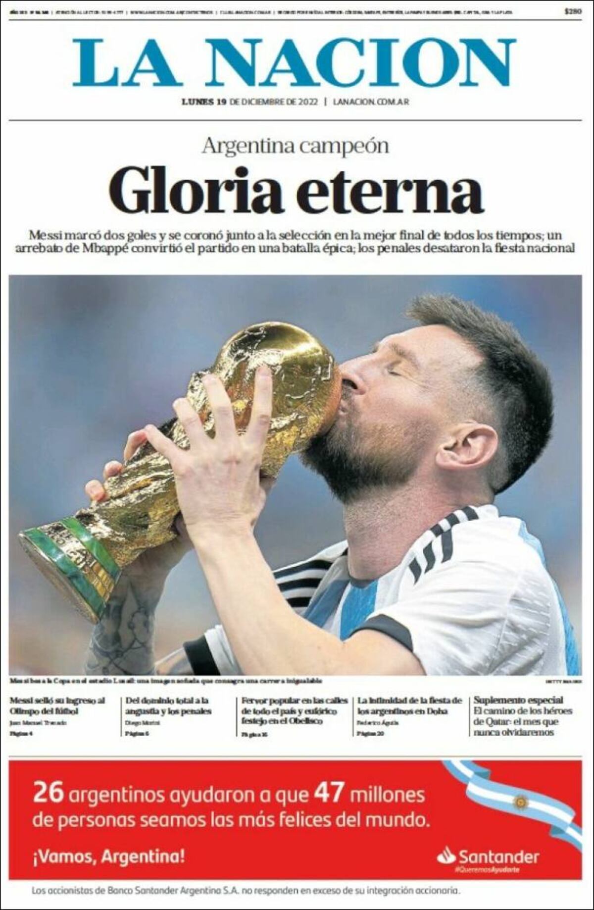 Las tapas de los diarios con Argentina campeón ante Francia.