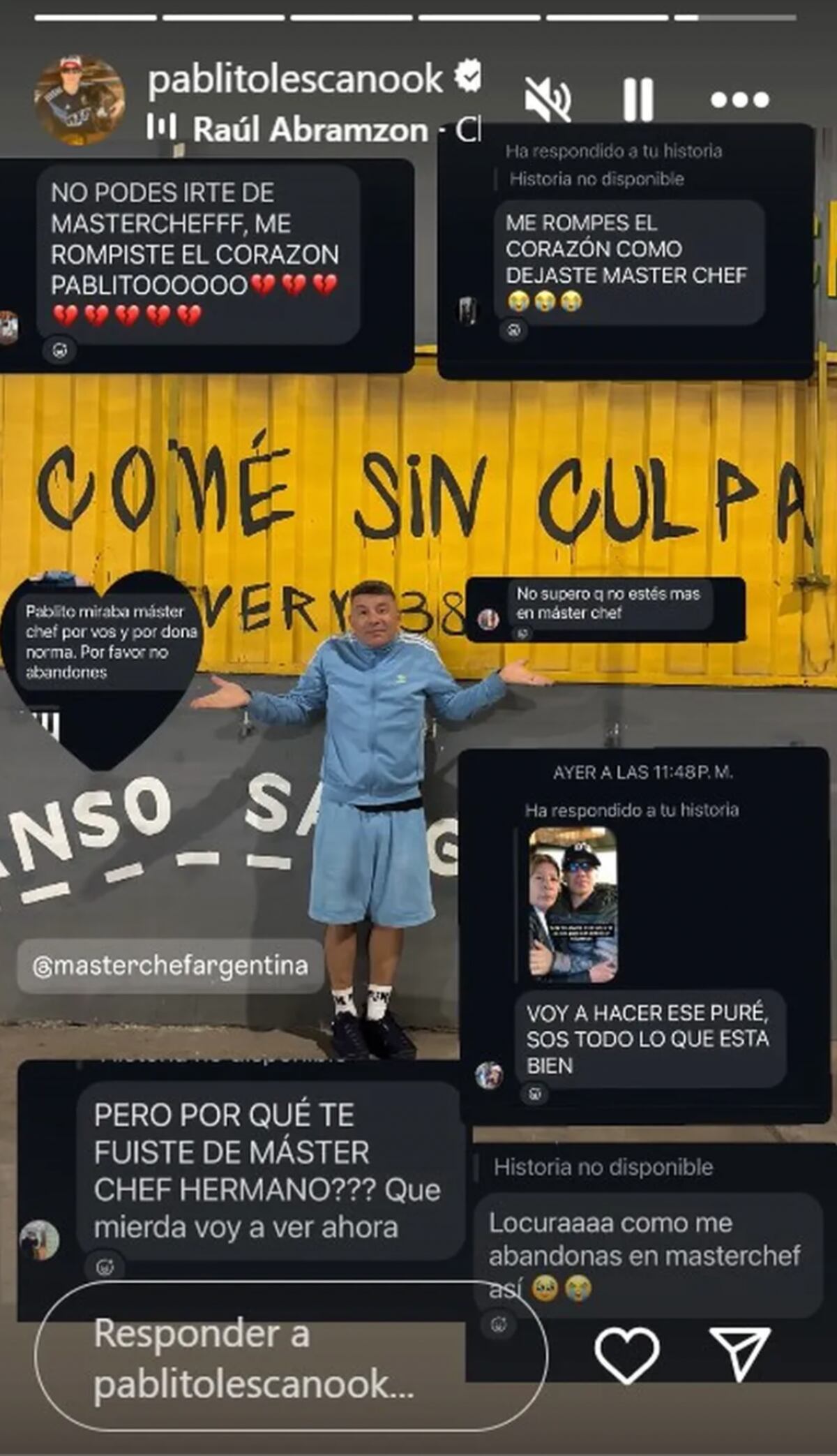 La publicación de Pablo Lescano tras su renuncia a Masterchef Celebrity. (Foto: Captura de pantalla)