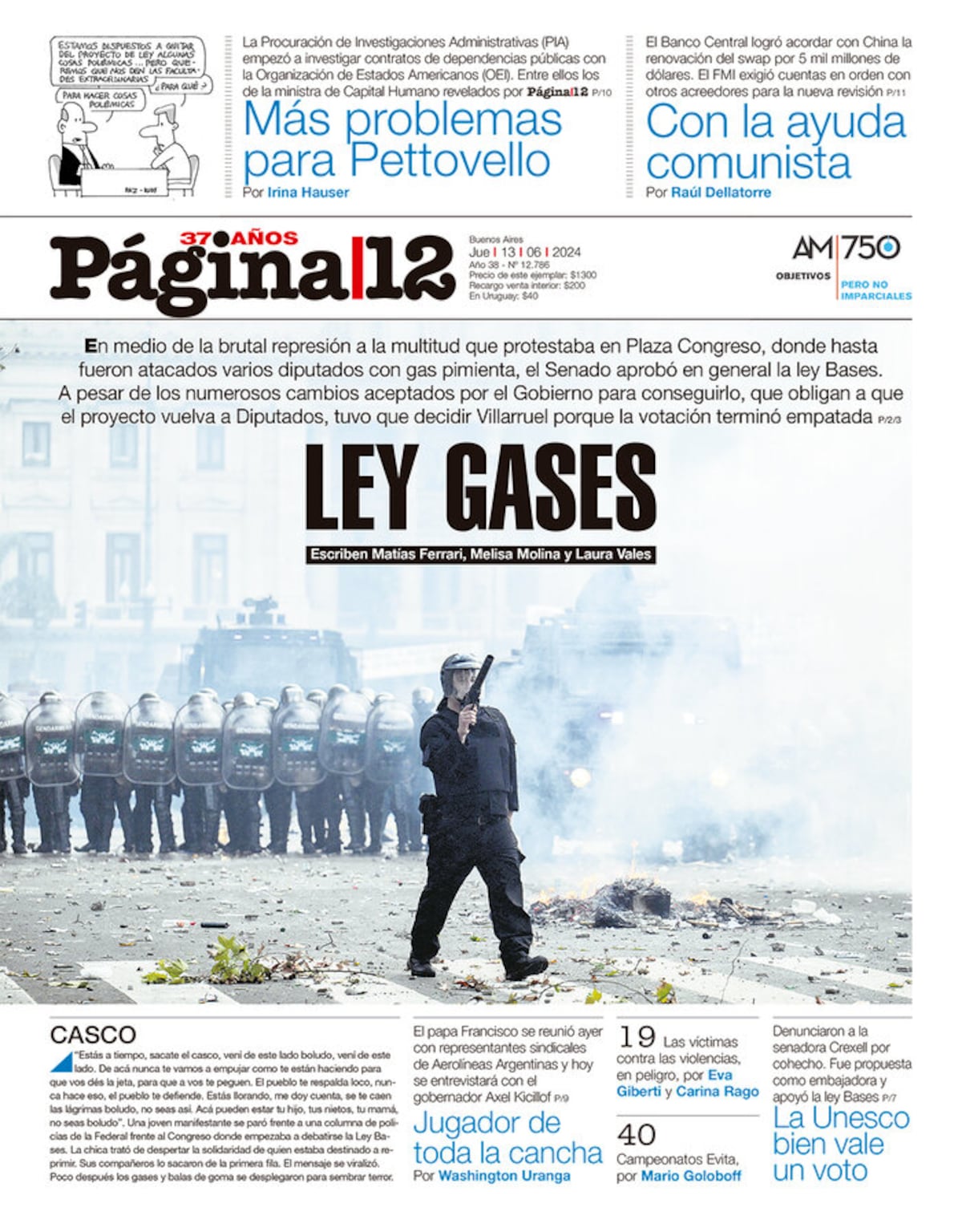 Las tapas de los diarios sobre la "ley bases" de Milei.