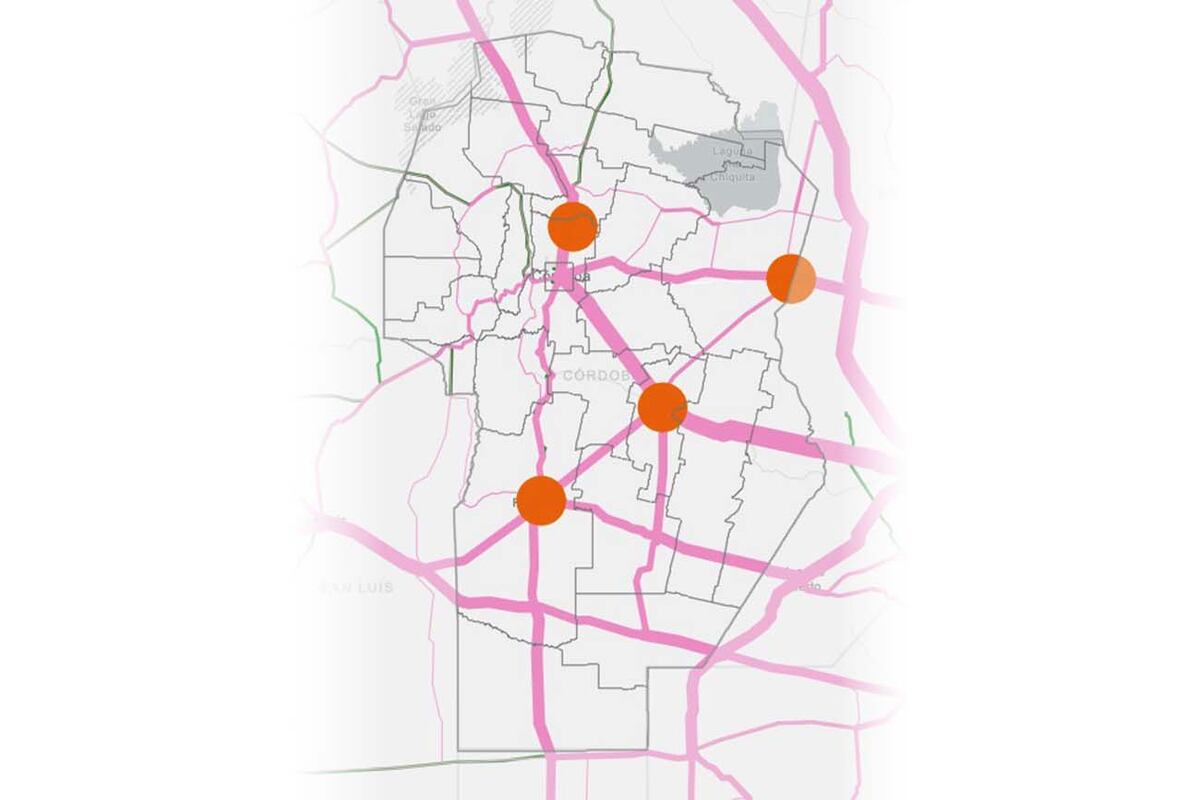 Áreas prioritarias según las Bases para el Ordenamiento Territorial de Parques Logísticos en la Provincia de Córdoba.