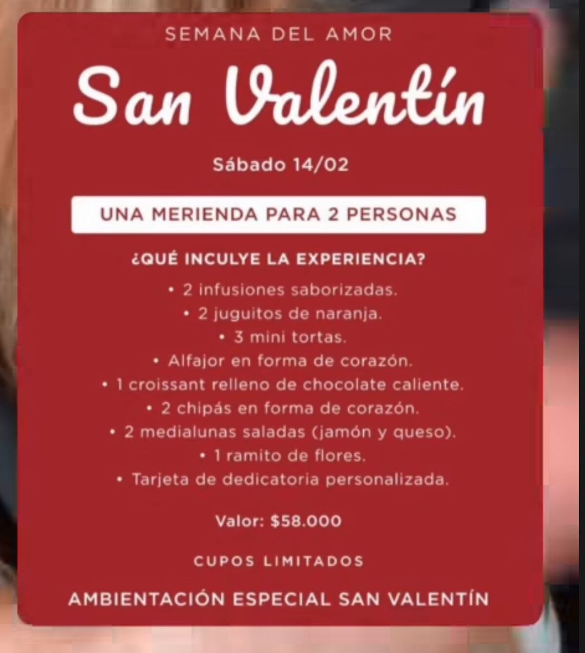 Con cupos limitados: así es la propuesta de San Valentín del café de Julieta Poggio.