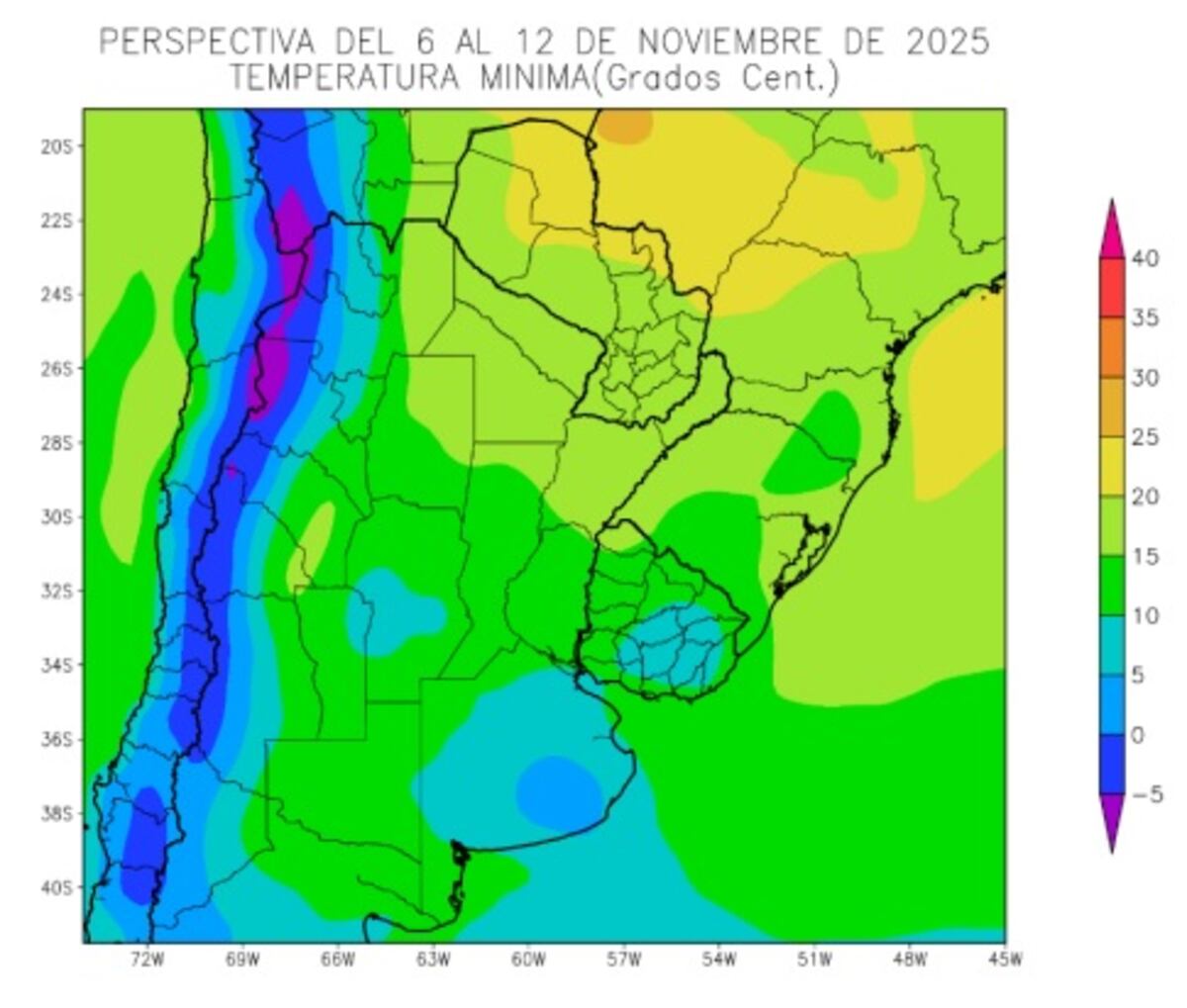 CLIMA. Temperaturas mínimas en el país. (Gentileza Bolsa de Cereales)