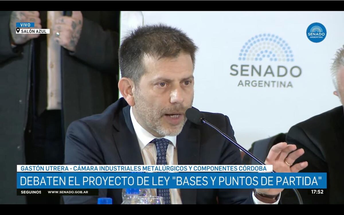 Gastón Utrera en el Senado de la Nación, en mayo del 2024. Fue invitado al plenario de comisiones en el debate de la Ley de Bases.