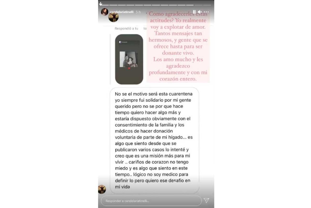 Cande compartió el gesto, emocionada. (Instagram Cande Tinelli)