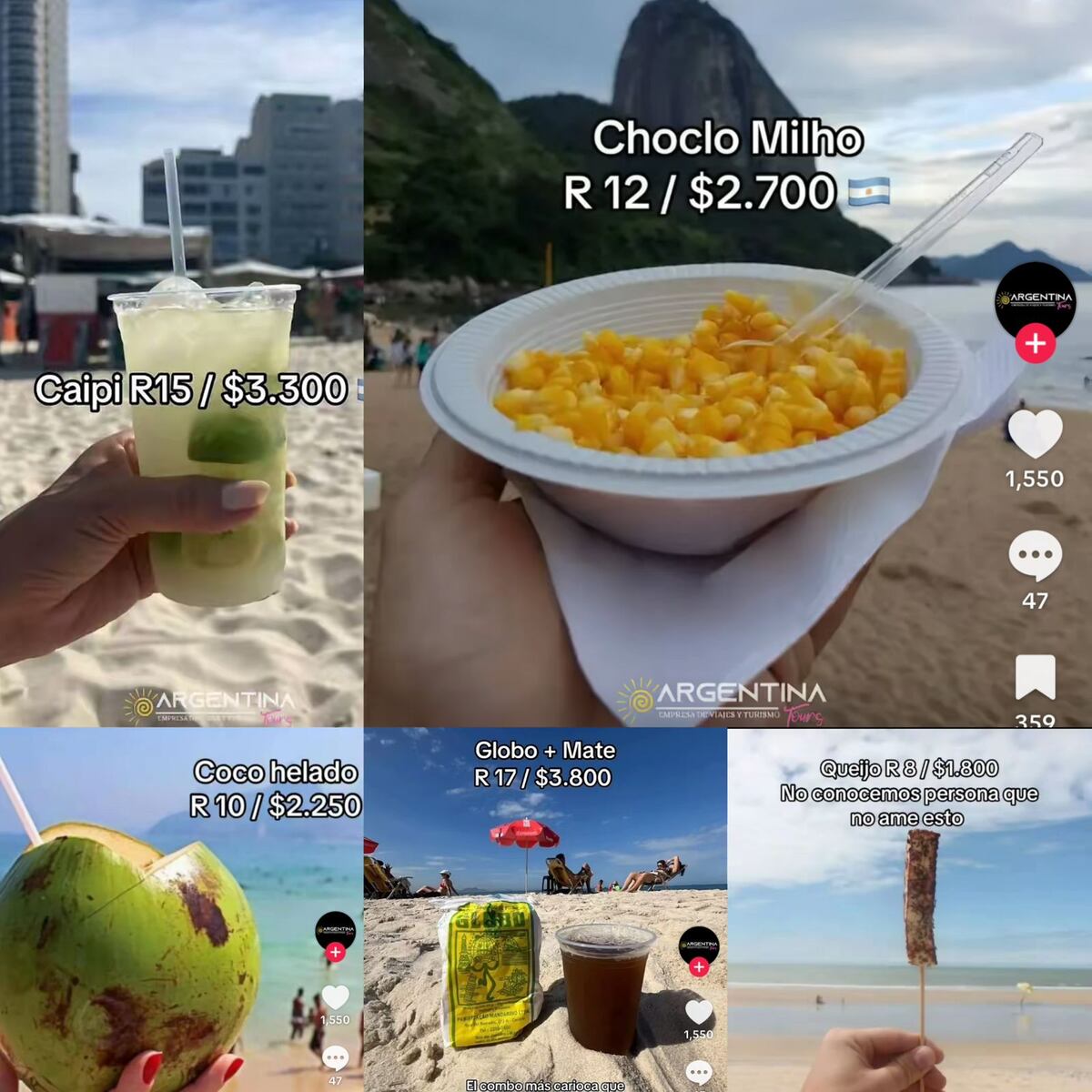 Estos son los precios actuales de algunas bebidas y comidas en las playas de Brasil.