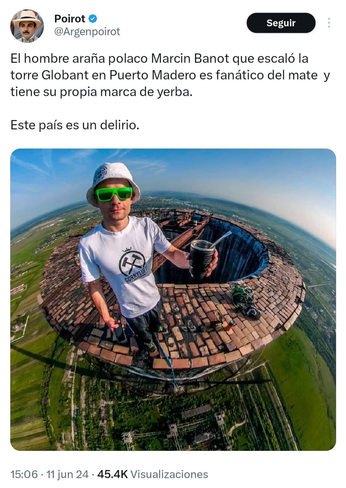 Los memes por el influencer polaco que trepó los 25 pisos del edificio de Globant. (Captura)