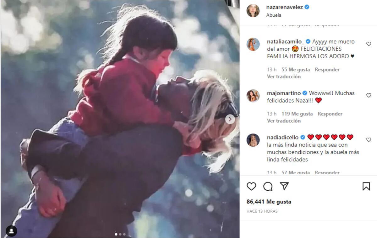 Nazarena Vélez compartió una foto con Barbie en sus redes sociales para celebrar que será abuela (Captura de pantalla)